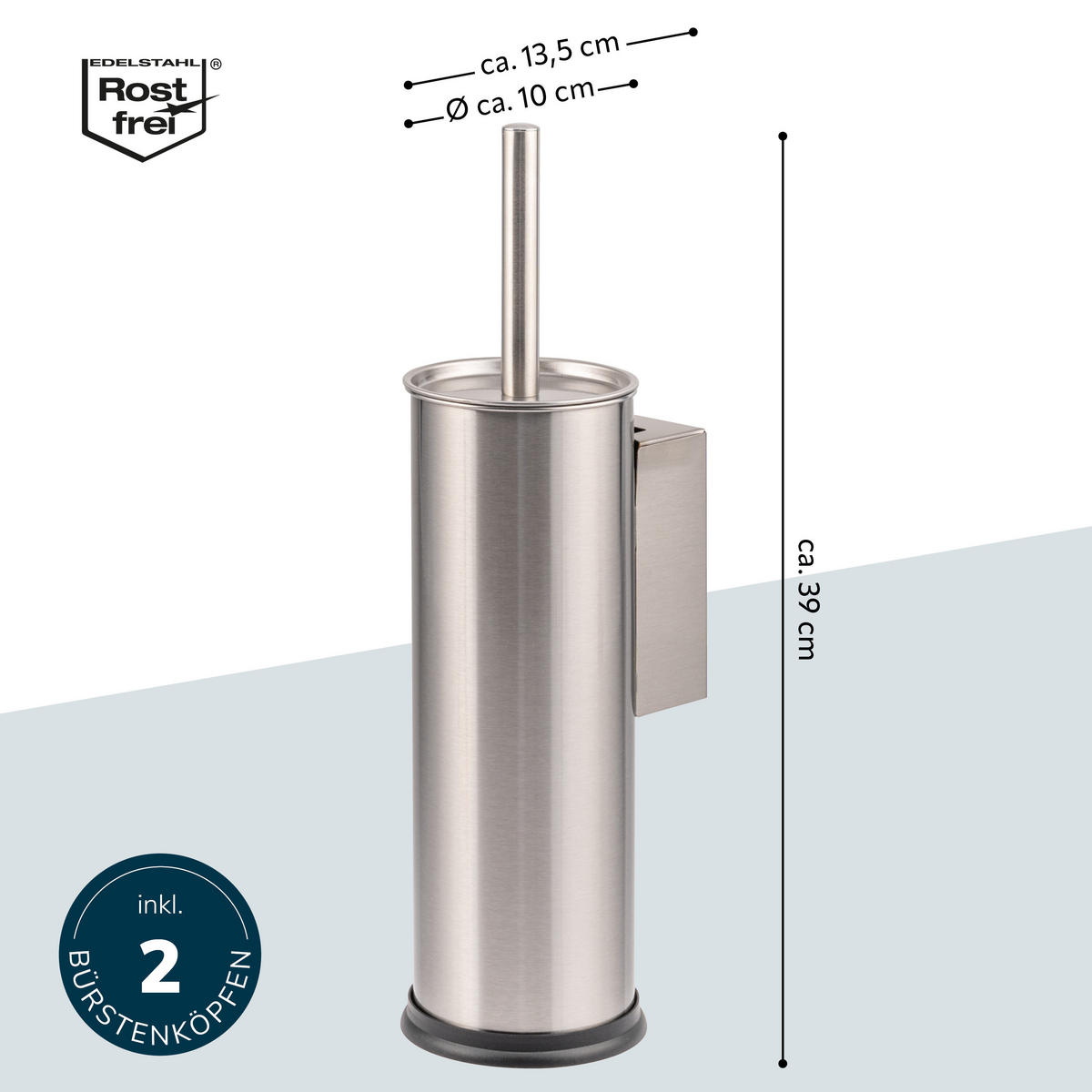 WC-GARNITUR inkl. Wandhalterung, Edelstahl - Edelstahlfarben, Metall (10/39/13.5cm) - bremermann