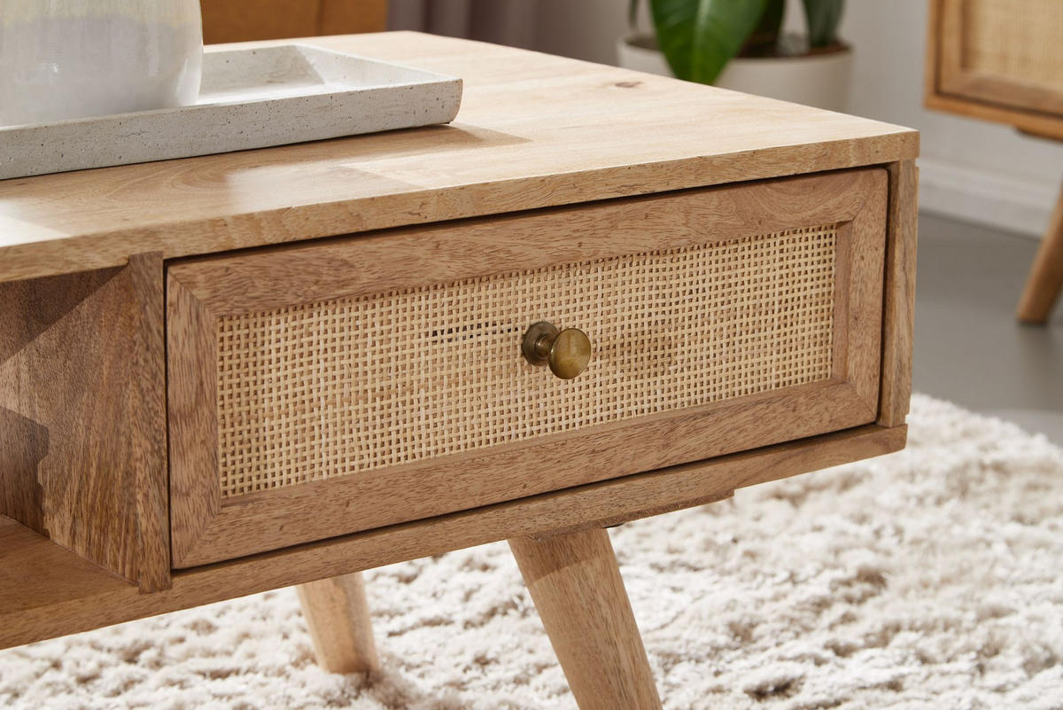 COUCHTISCH Mango-Holz Massiv mit Ablagefläche - Beige/Braun, Holz/Metall (45/90/40cm) - KADIMA DESIGN
