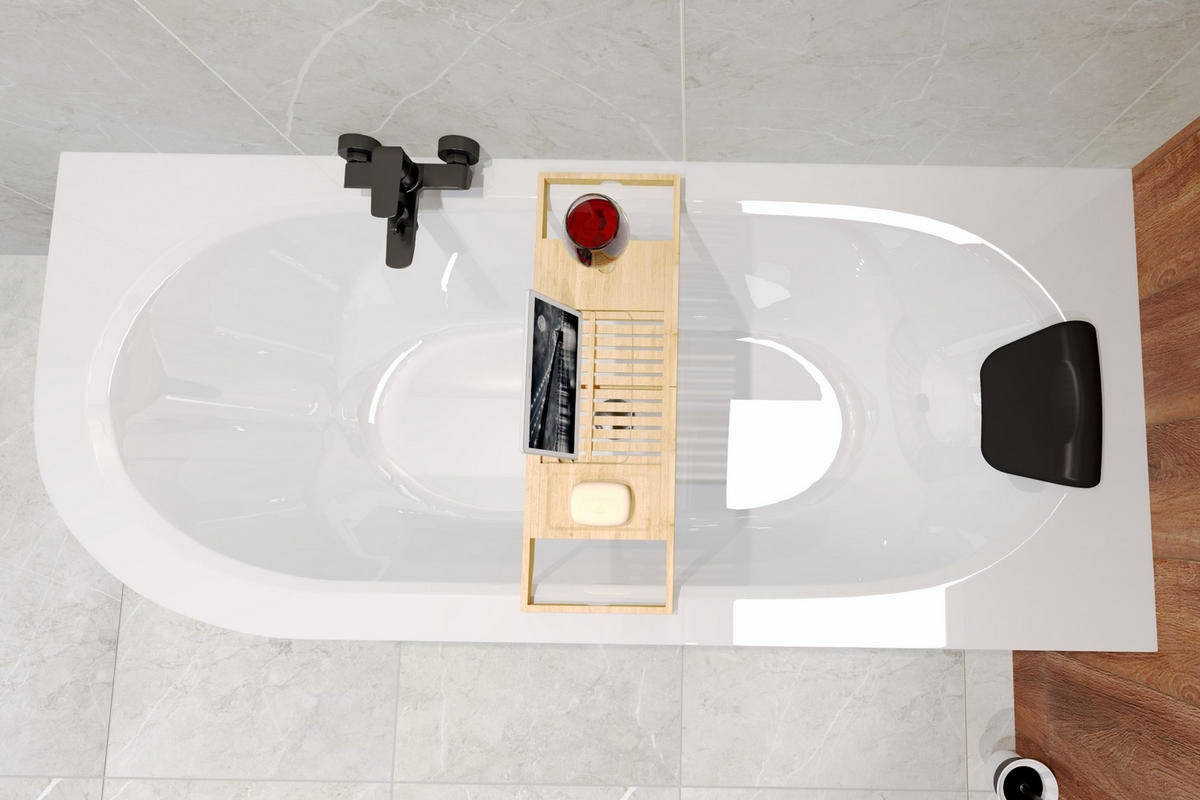 BADEWANNE Eckwanne AVITA 170/75 Rechts + Kopfstütze Ablauf Füße - Weiß, Kunststoff (75/55.5/170cm) - bad land