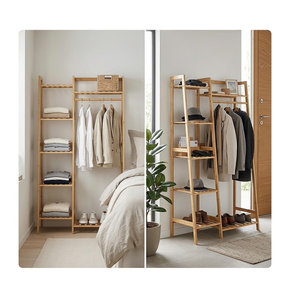 KLÄDSTÄLLNING natur bambu 7 hyllplan - Ljusbrun, Trä (80.5/140/38.5cm) - Relaxdays