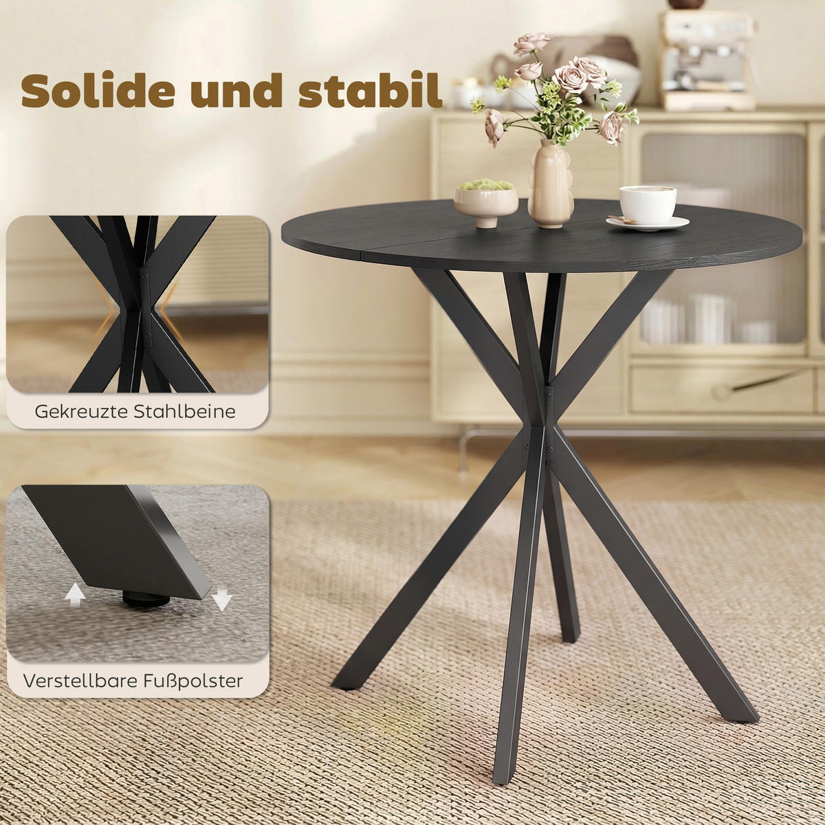 ESSTISCH Schwarz 80.0/80.0/75.0 - Schwarz, Holzwerkstoff (80/80/75cm)