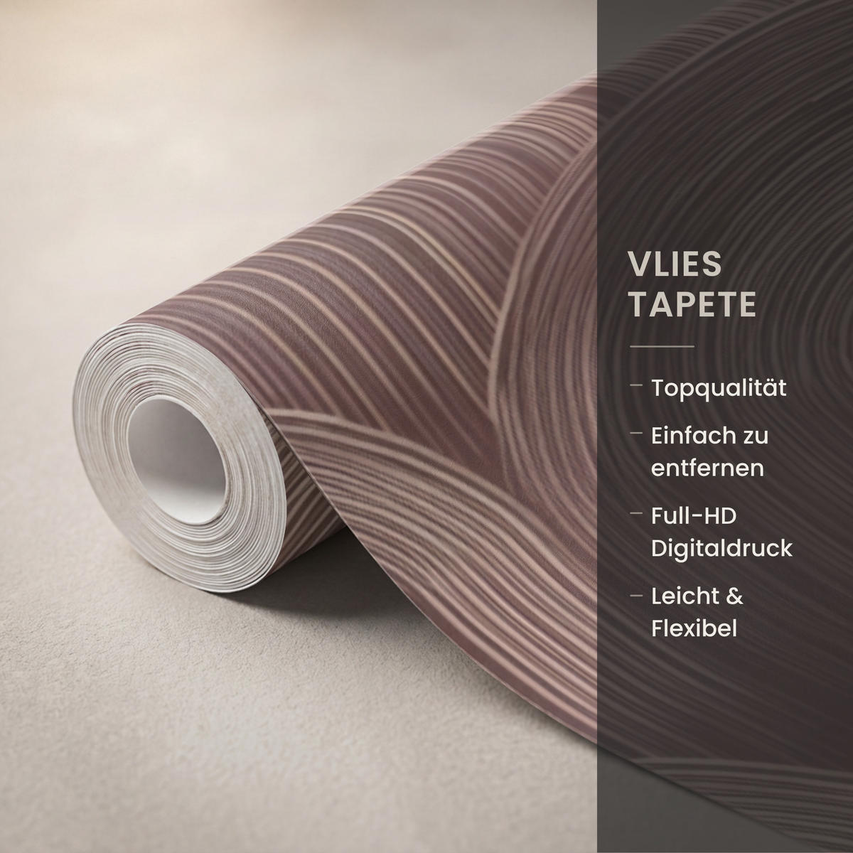 TAPETE - Rhythmic - Aufschlag - Braun - 200x200 cm - Dunkelbraun, Papier (200/200cm) - OnlyWow