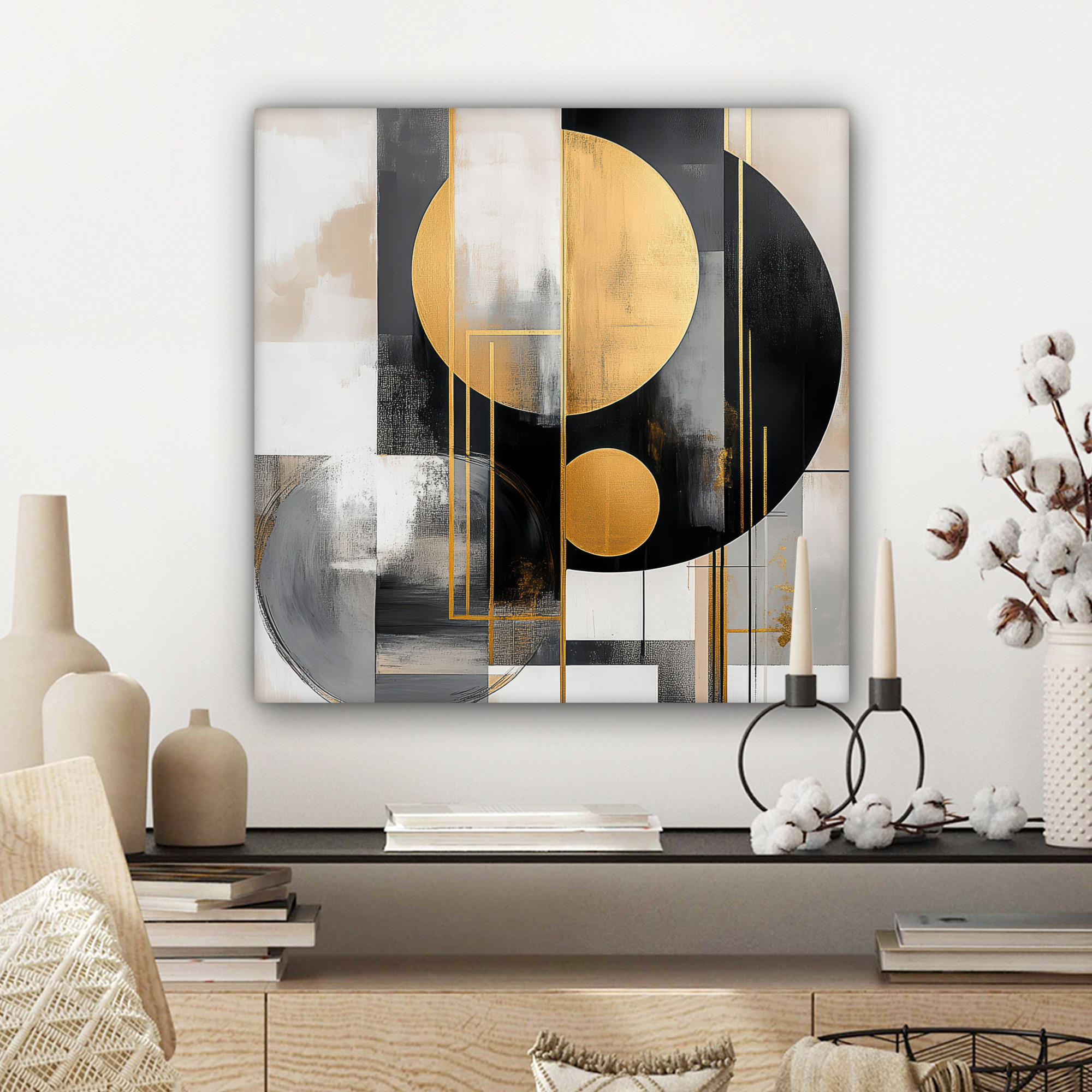 LEINWANDBILD Abstrakt - Gold - Silber - Formen - Ästhetisch - Modern 50x50 cm - Goldfarben, Textil (50/50cm) - MuchoWow