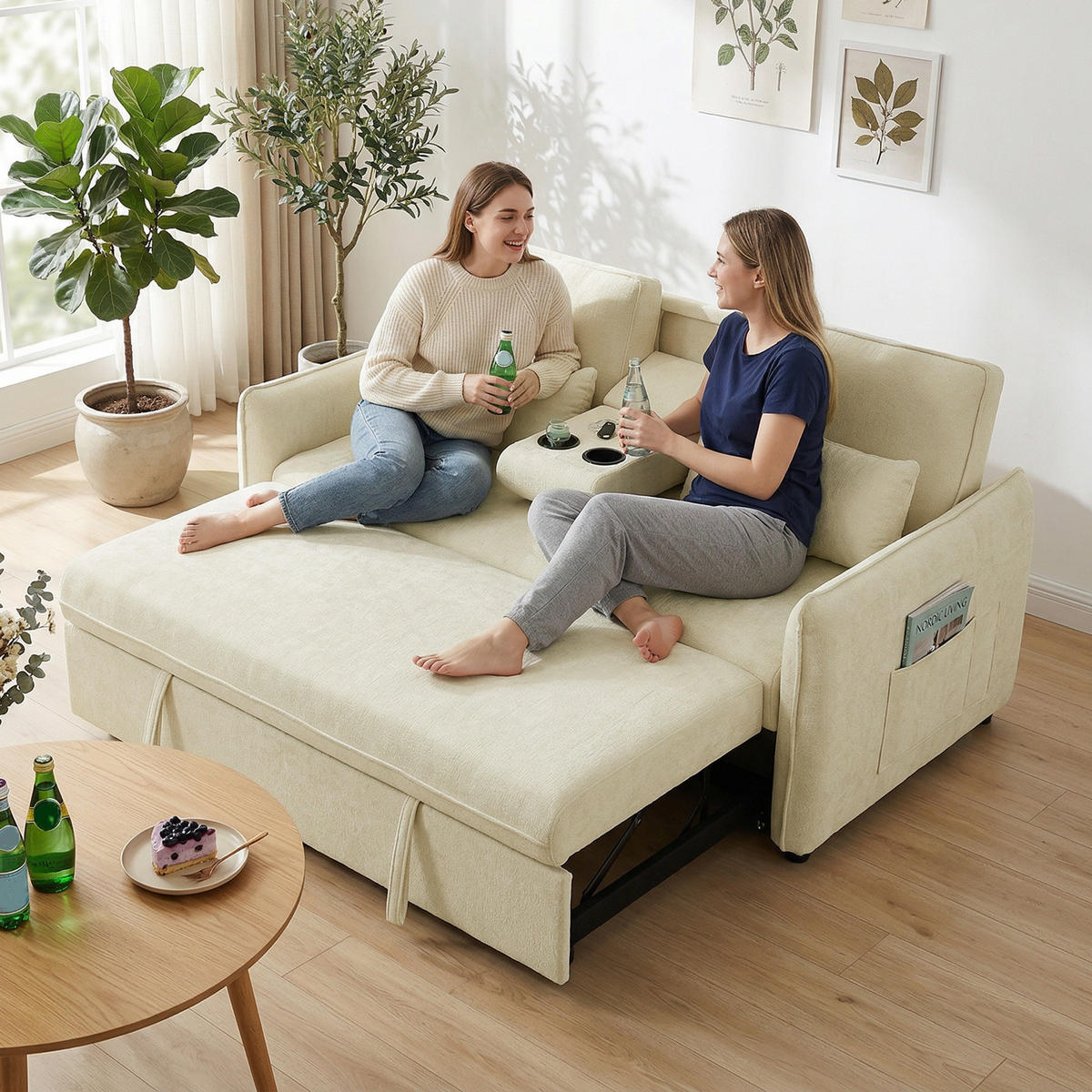 SCHLAFSOFA 2-Sitzer DE-08254 verstellbar, Beige - Beige, Textil (166/84/90cm) - ComfortXL