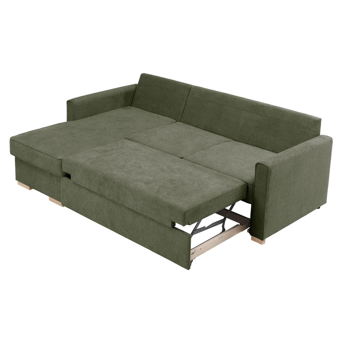 ECKSOFA mit Auszugsbett Kaysa Flachgewebe grün - Grün, Kunststoff (160/229cm) - 58aufmkessel