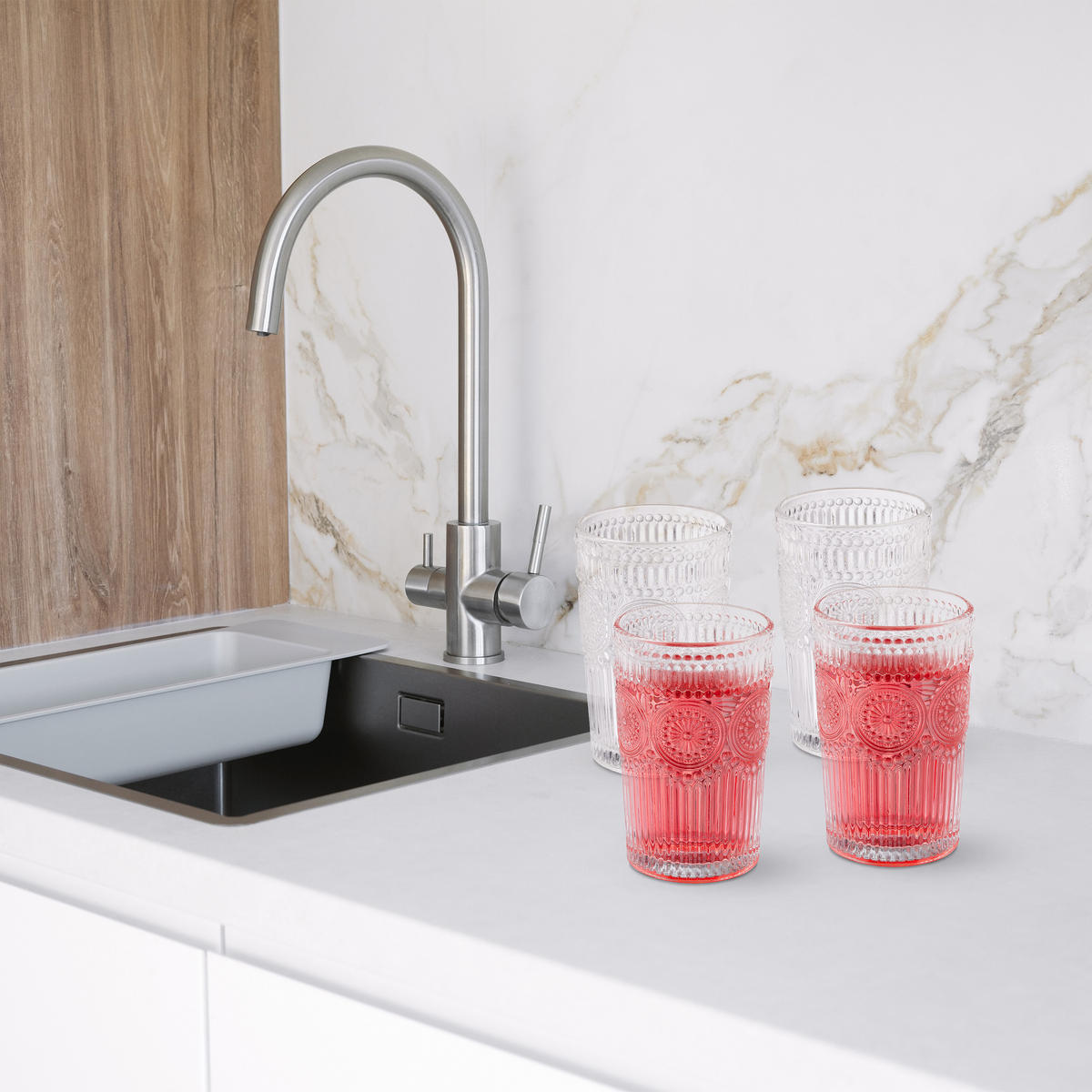 4xTRINKGLAS - Transparent, Glas (0.45L) - Relaxdays