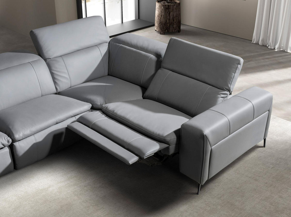 ECKSOFA Ecke Grau Geschwärzter Stahl 330/224/100 cm - Grau, Leder (330/224cm) - ANGEL CERDA