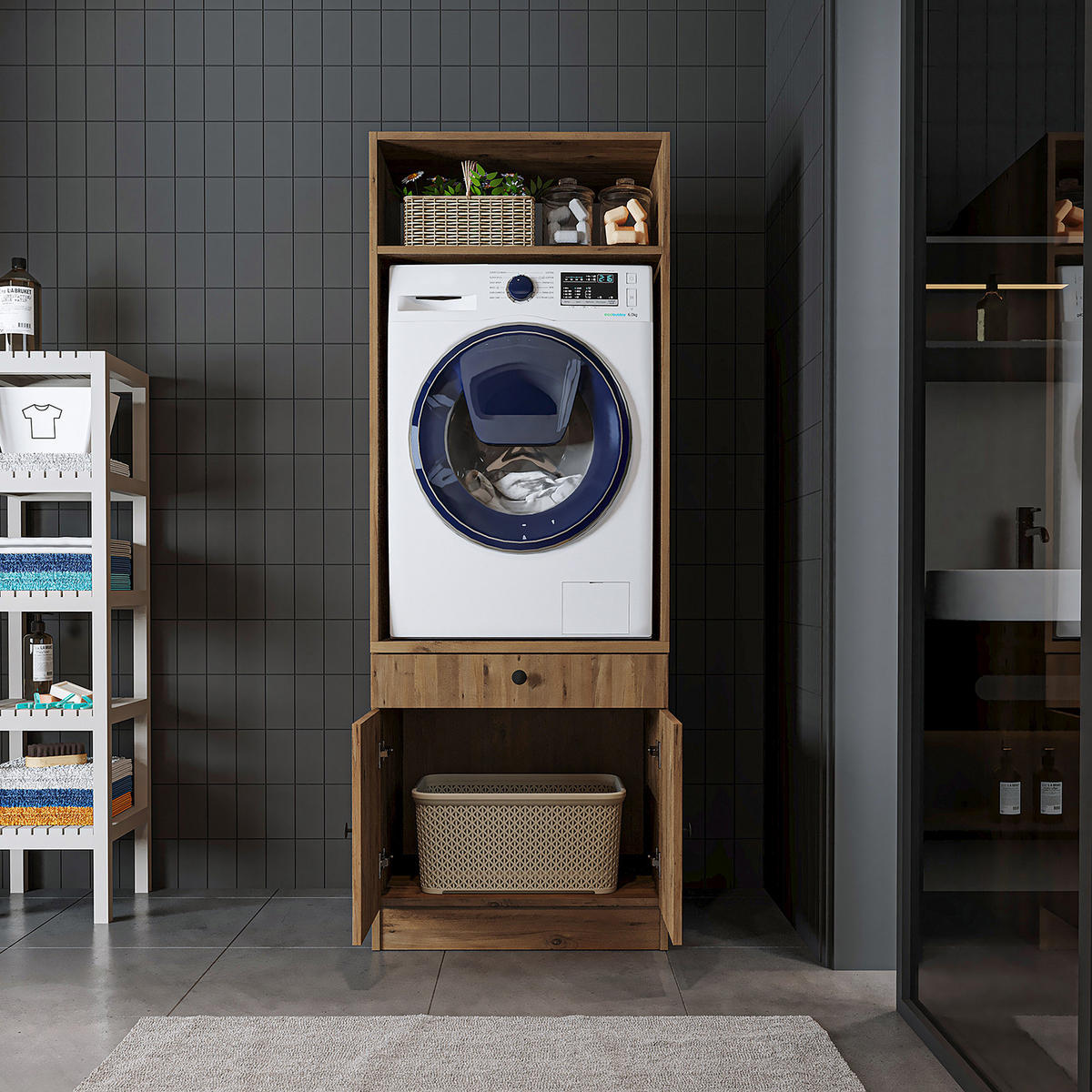 WASCHMASCHINENSCHRANK Serie 1 67cm Breit, 184cm Hoch - Eichefarben, Holzwerkstoff (67/184/67cm)