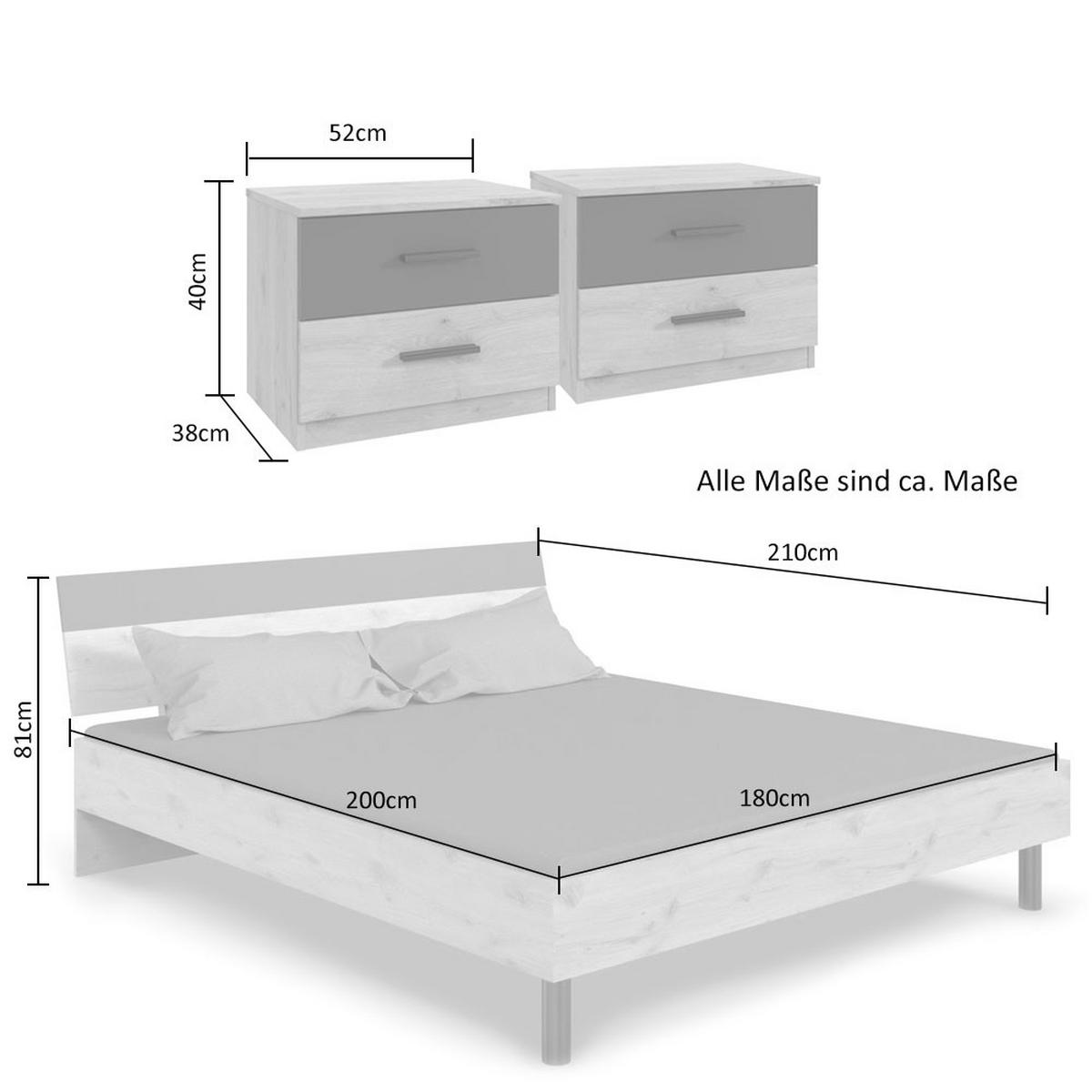 SCHLAFZIMMER SET Budapest 3-teilig Viking Oak / graphit 241 / 210 / 81cm - Schwarz/Braun, Holz/Holzwerkstoff (180/200cm) - Wimex