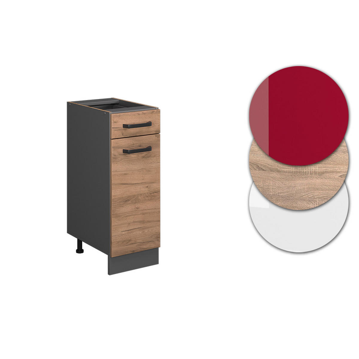 SCHUBLADENSCHRANK R-Line Goldkraft Eiche 30 cm AP Marmor - Anthrazit/Eiche Wotan, Holzwerkstoff (30/81.6/60cm) - Vicco
