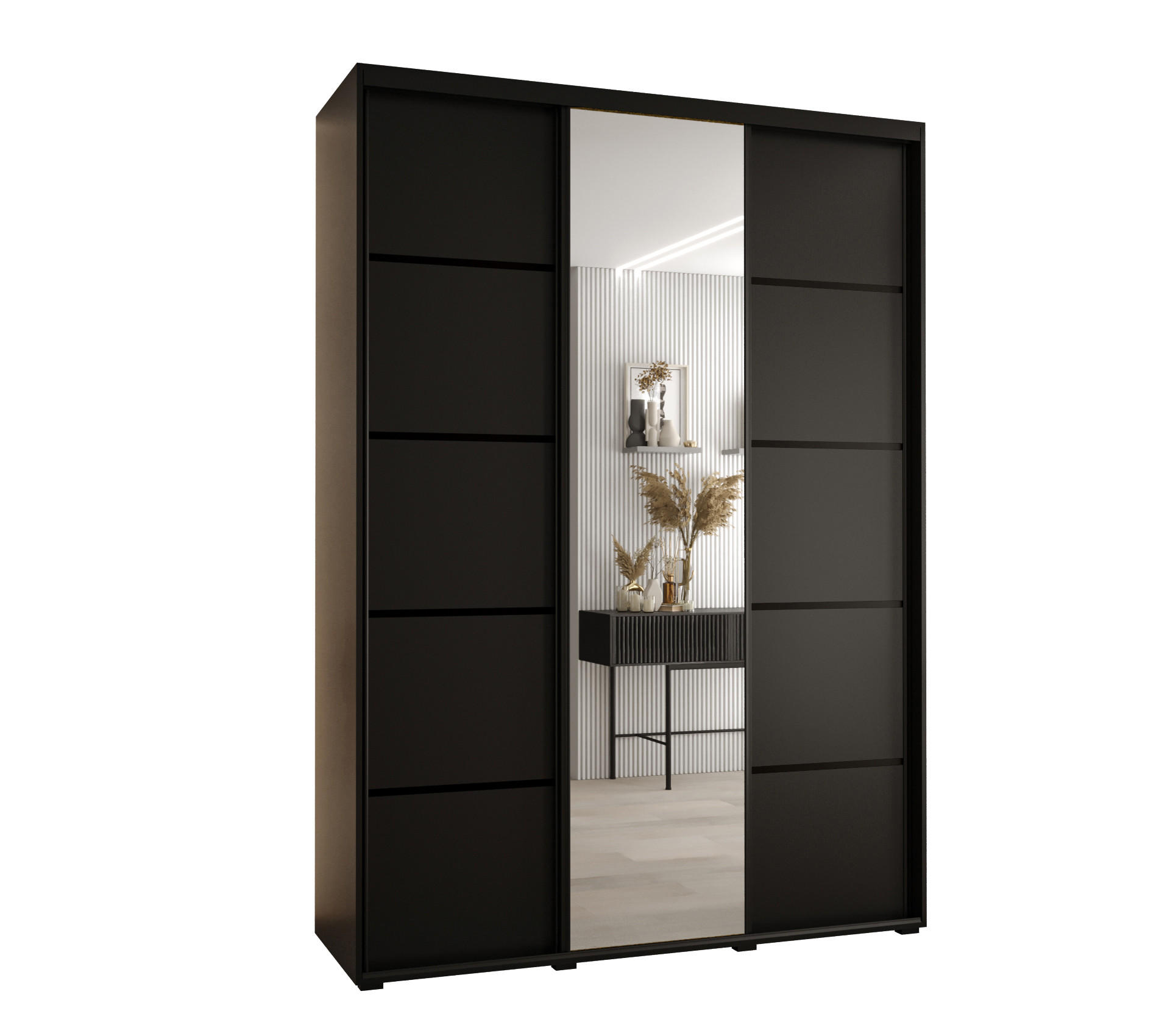 Abiks Möbel Schwebetürenschrank Schwarz, Schwarz, Schwarz 180x235x45 cm