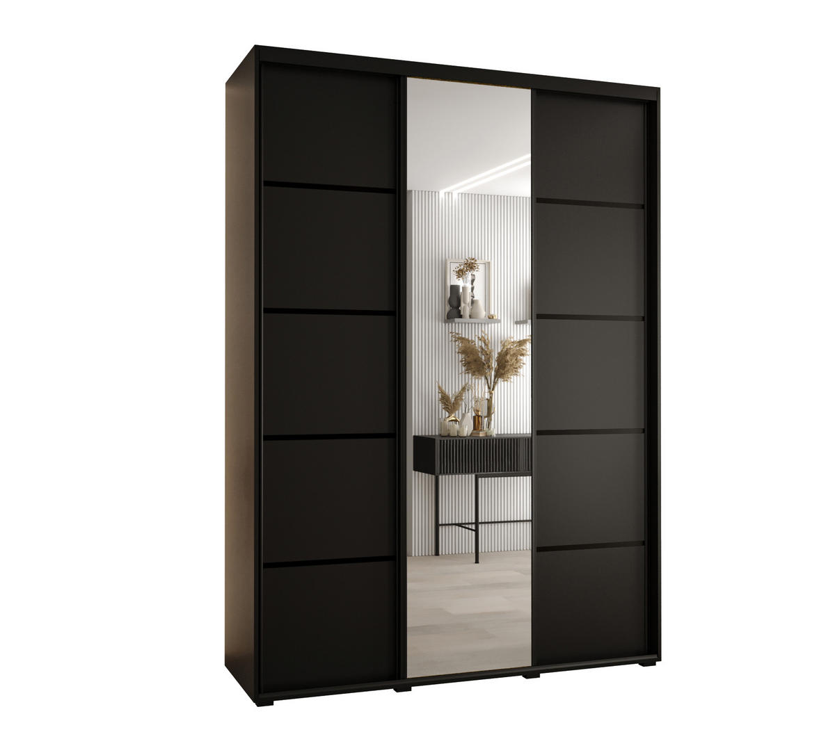 SCHWEBETÜRENSCHRANK 235,2/180/60 3-türig - Schwarz, Holz/Metall (180/235/60cm) - Abiks Möbel