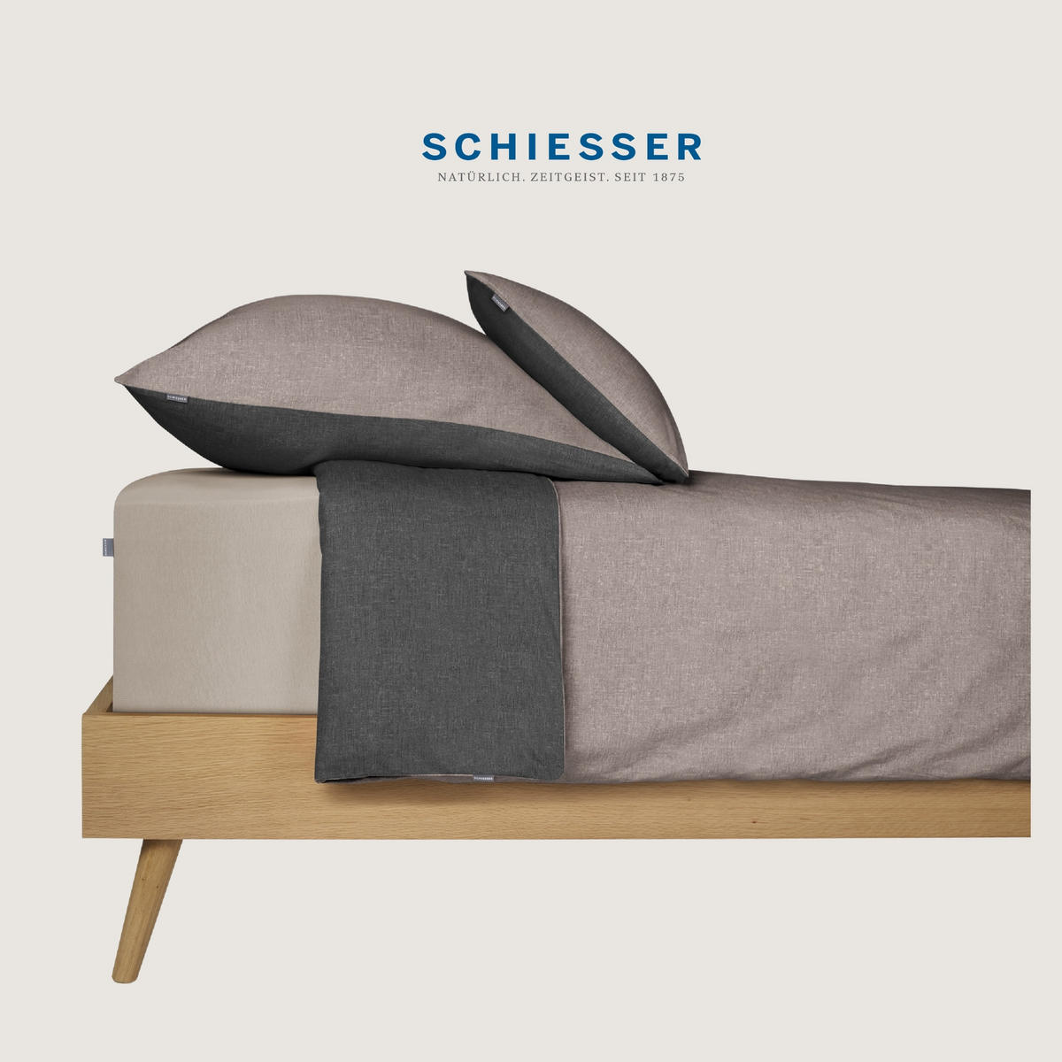 BETTWÄSCHESET Doubleface - Feinbiber - 2-teilig - 155 x 220 cm - Taupe-Schwarz - Schwarz, Textil (155/220cm) - SCHIESSER
