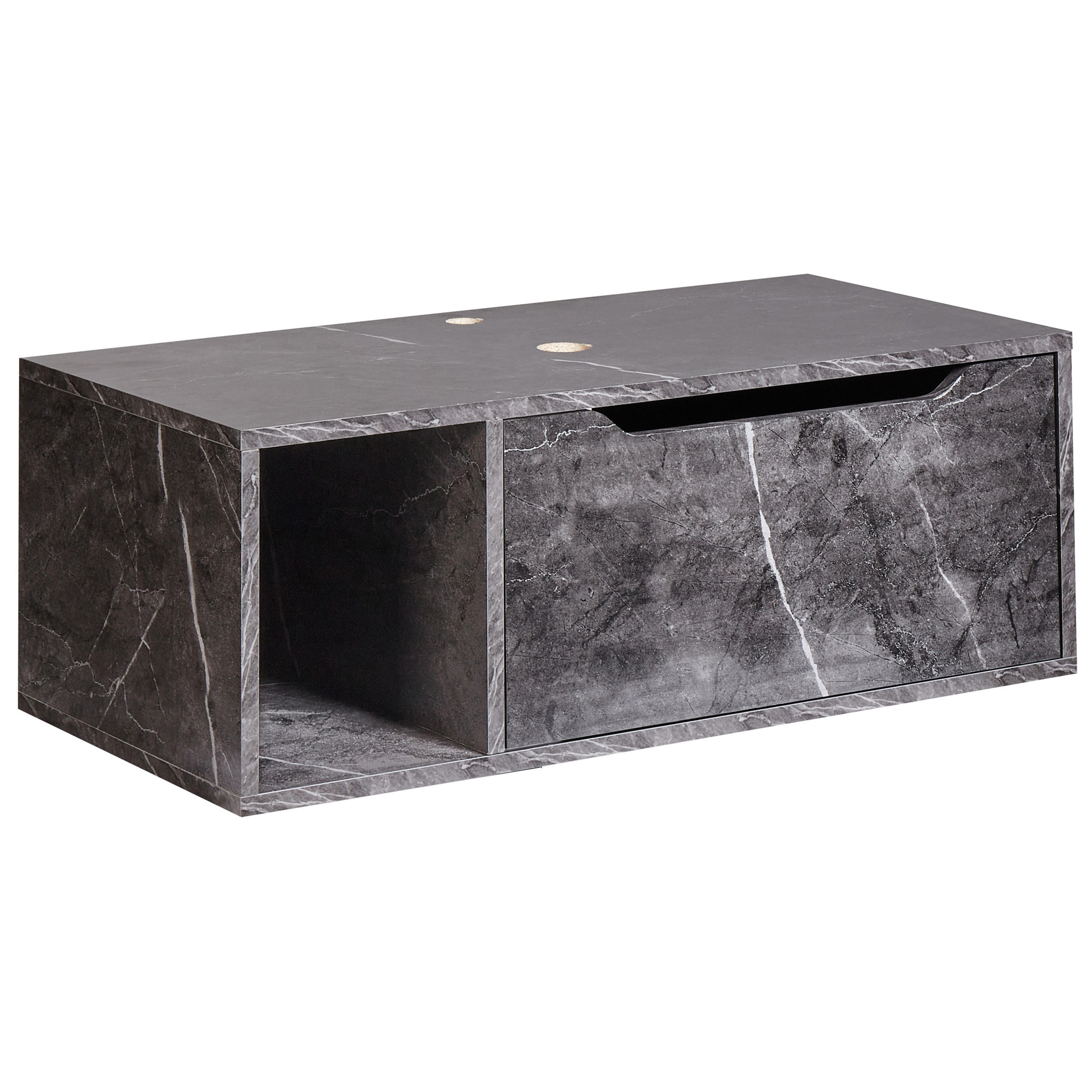 WASCHBECKENUNTERSCHRANK wandmontiertk 80 cm Schwarzer Marmor Cascavel - Schwarz, Holzwerkstoff (80/28/40cm) - Beliani