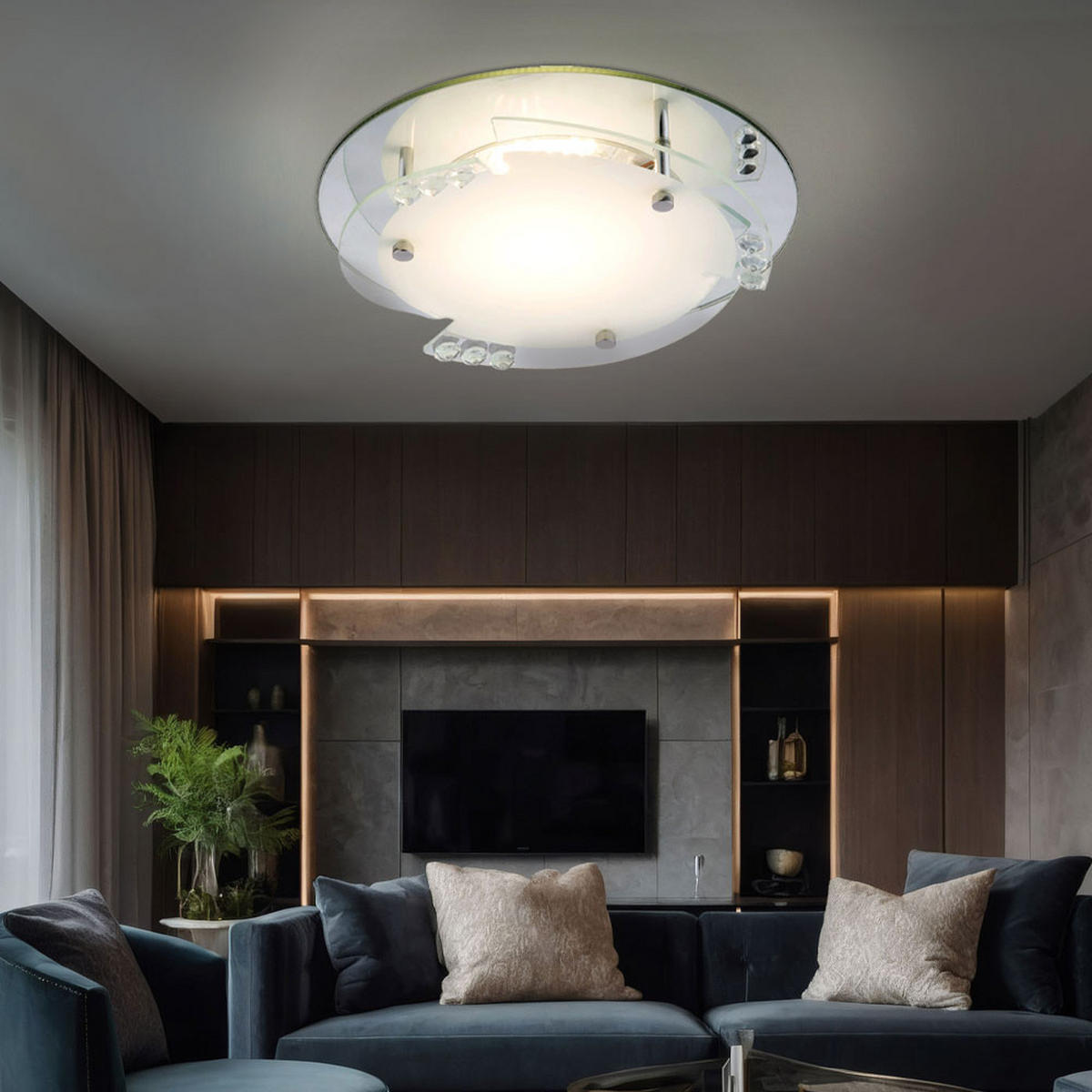 LED DECKENLEUCHTE Samuel Weiß Glas Kristalle 2er Set - Weiß, Glas (25/25/9.5cm) - Globo Lighting