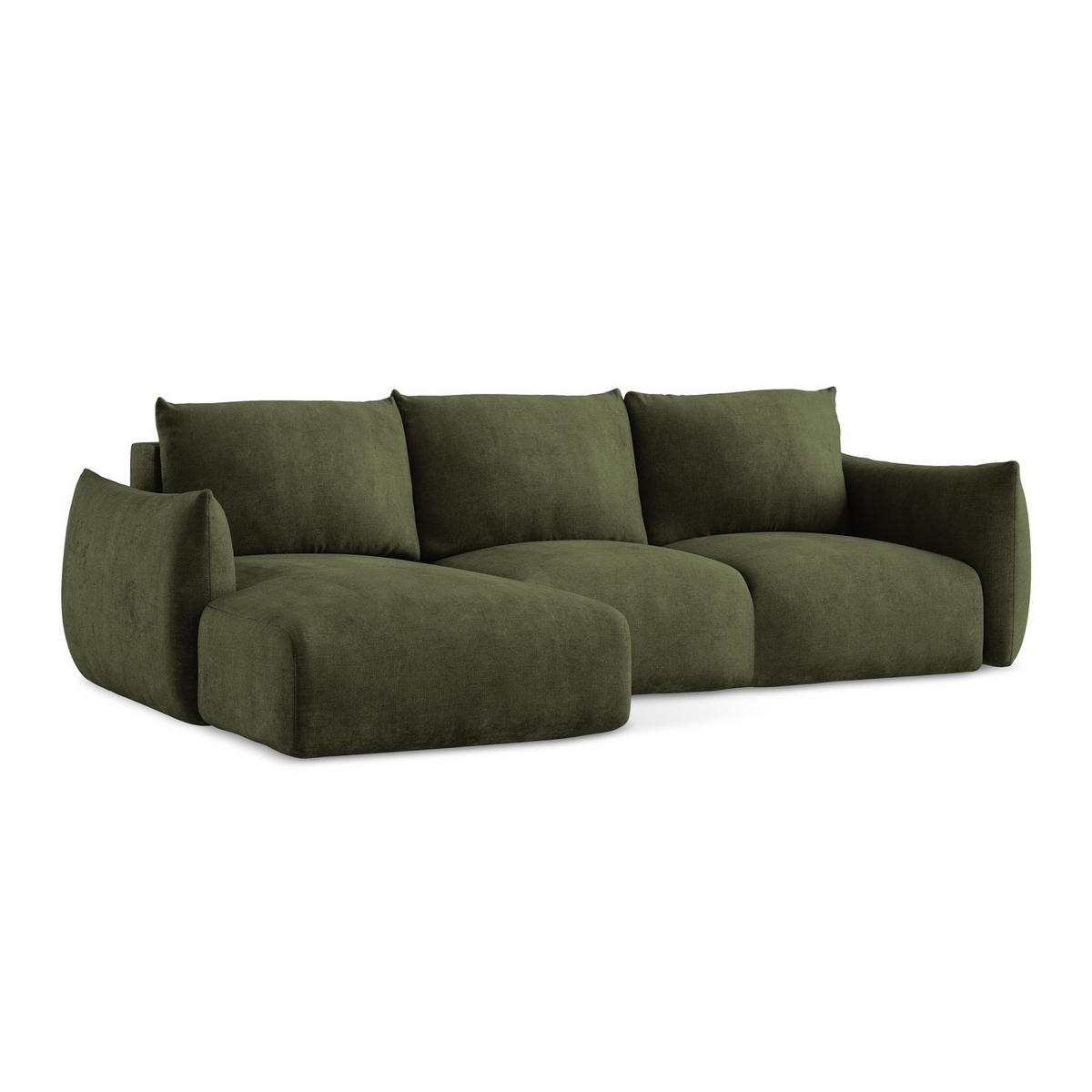 ECKSOFA mit Schlaffunktion links Chenille Stoff Grün - Schwarz/Olivgrün, Holzwerkstoff/Kunststoff (242/162cm) - LaMiaSofa
