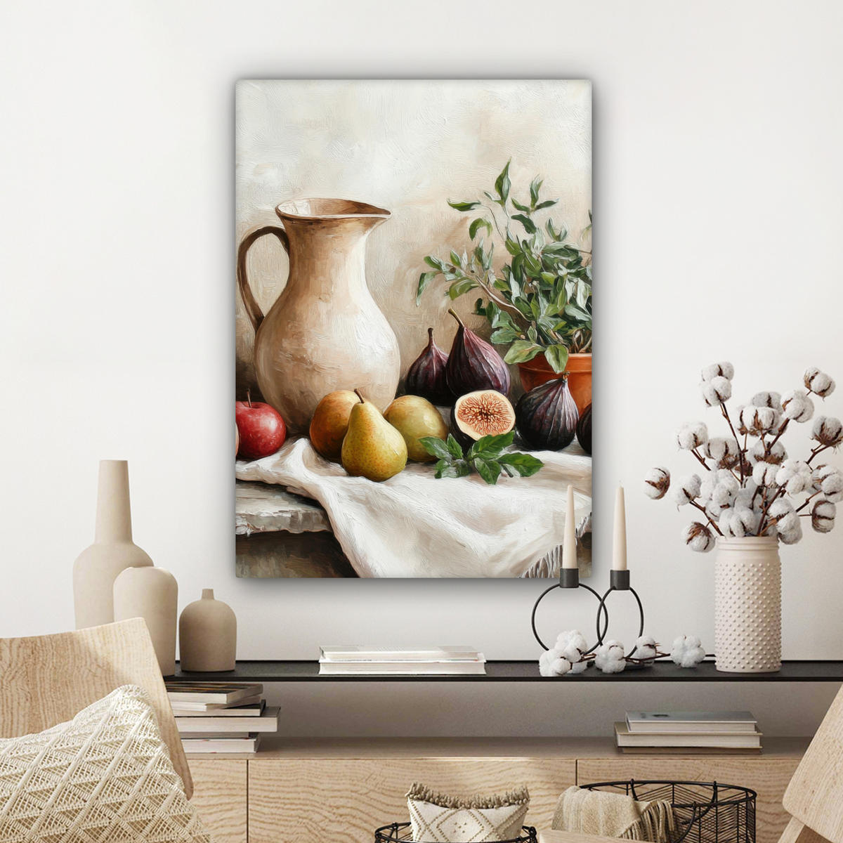 LEINWANDBILD Obst - Kräuter - Ländlich Wandbild Wohnzimmer 60x80 cm - Naturfarben, Textil (60/80cm) - MuchoWow