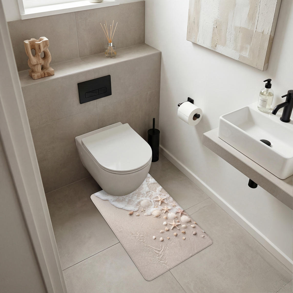 WC-VORLEGER Muscheln - Seesterne - Strand WC Teppich 50x80 cm - Sandfarben, Kunststoff/Textil (50/1cm) - OnlyWow