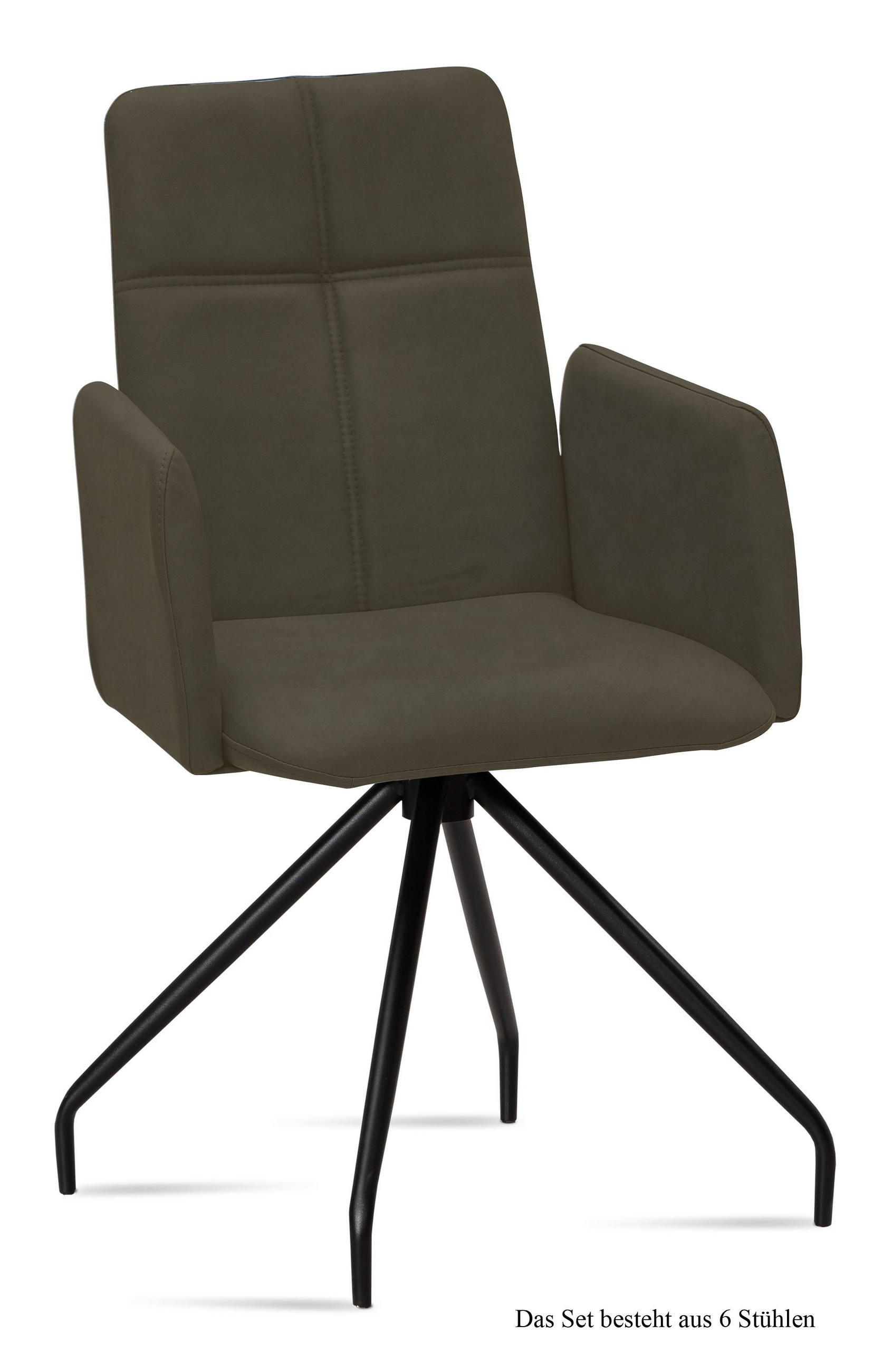 ARMLEHNSTUHL (6er-Set) Devaki 52x92x60 Schwarz/Khaki - Dunkelgrün/Schwarz, Kunststoff (60/92/52cm) - 58aufmkessel