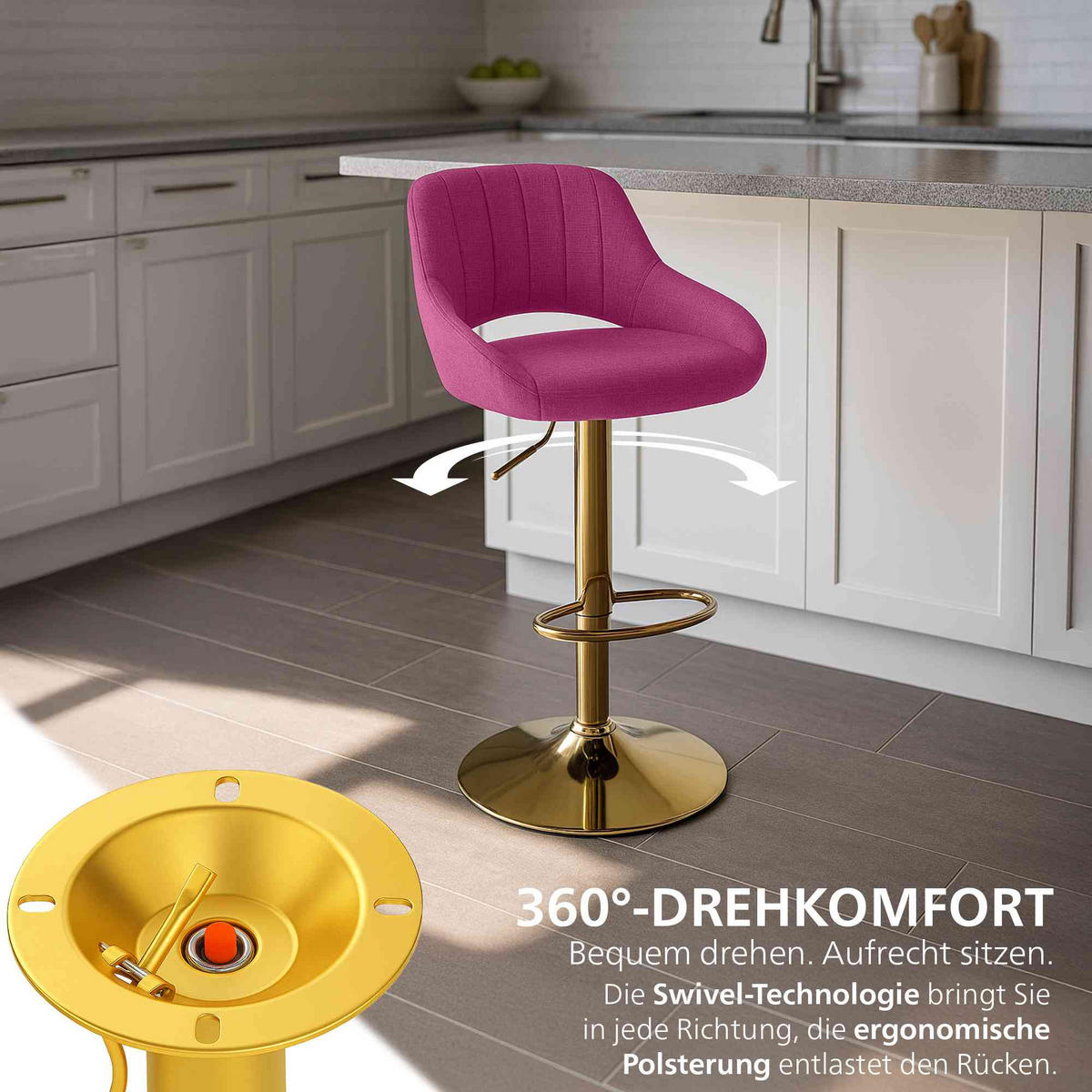 BARHOCKER Stoff Lila - Lila/Goldfarben, Textil/Metall (47/85/48cm) - CLP