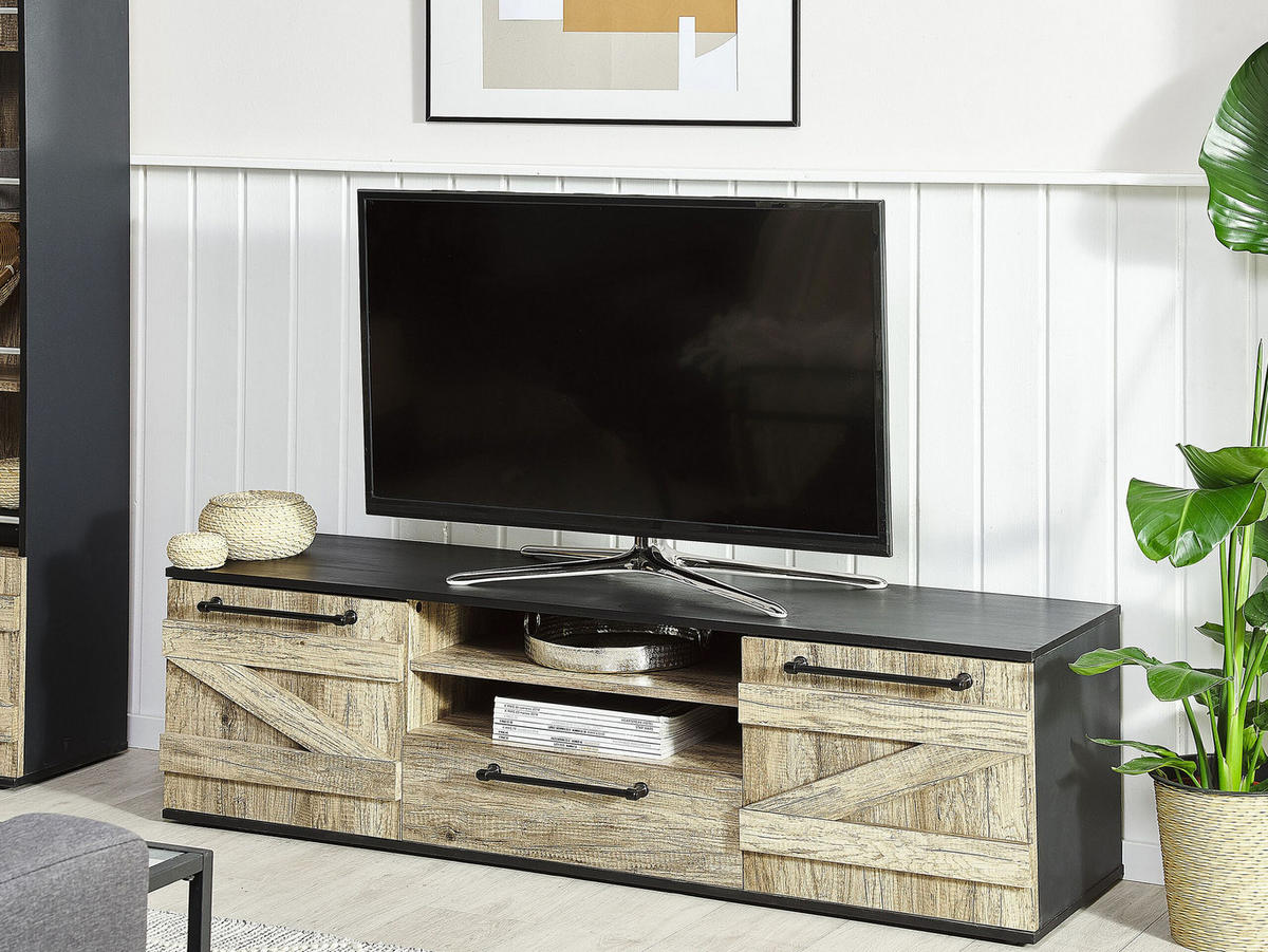 TV-MÖBEL Hellbraun, Schwarz SALTER 40/150/43 cm - Hellbraun, Holzwerkstoff (150/43/40cm) - Beliani
