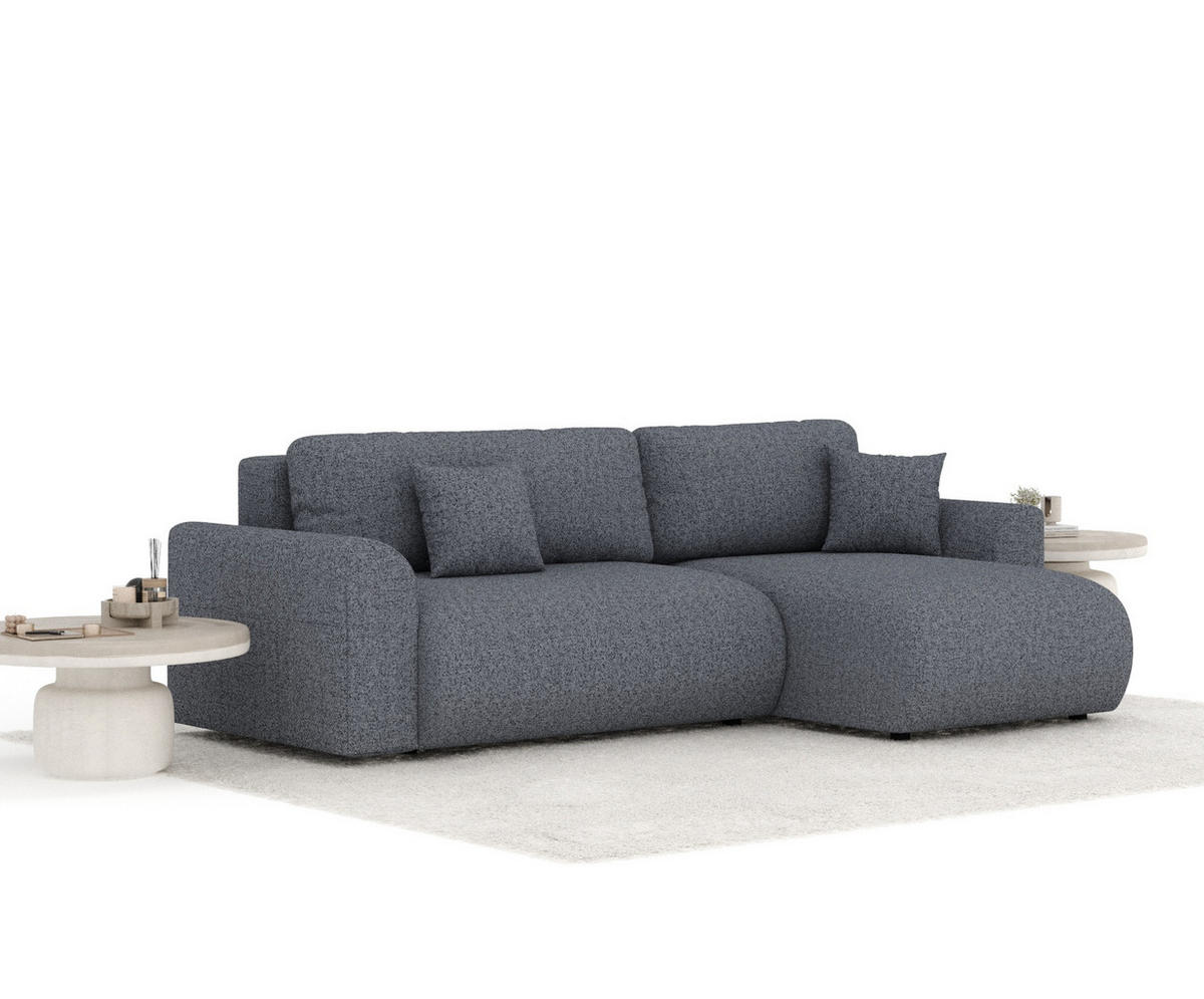 ECKSOFA MIT SCHLAFFUNKTION Bodega Blau Grau Webstoff - Blaugrau/Schwarz, Holz/Holzwerkstoff (235/138cm) - Maison de Reve