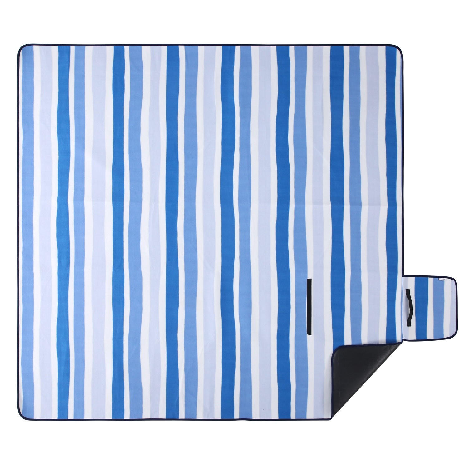 PICKNICKDECKE XXL 200x200 ecoline 100% recyceltes Fleece Streifen blau - Blau, Textil (200/200cm) - wometo