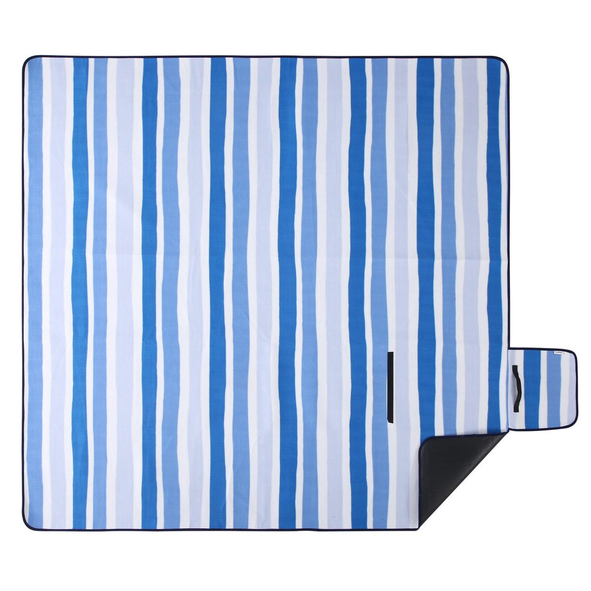 PICKNICKDECKE XXL 200x200 ecoline 100% recyceltes Fleece Streifen blau - Blau, Textil (200/200cm) - wometo