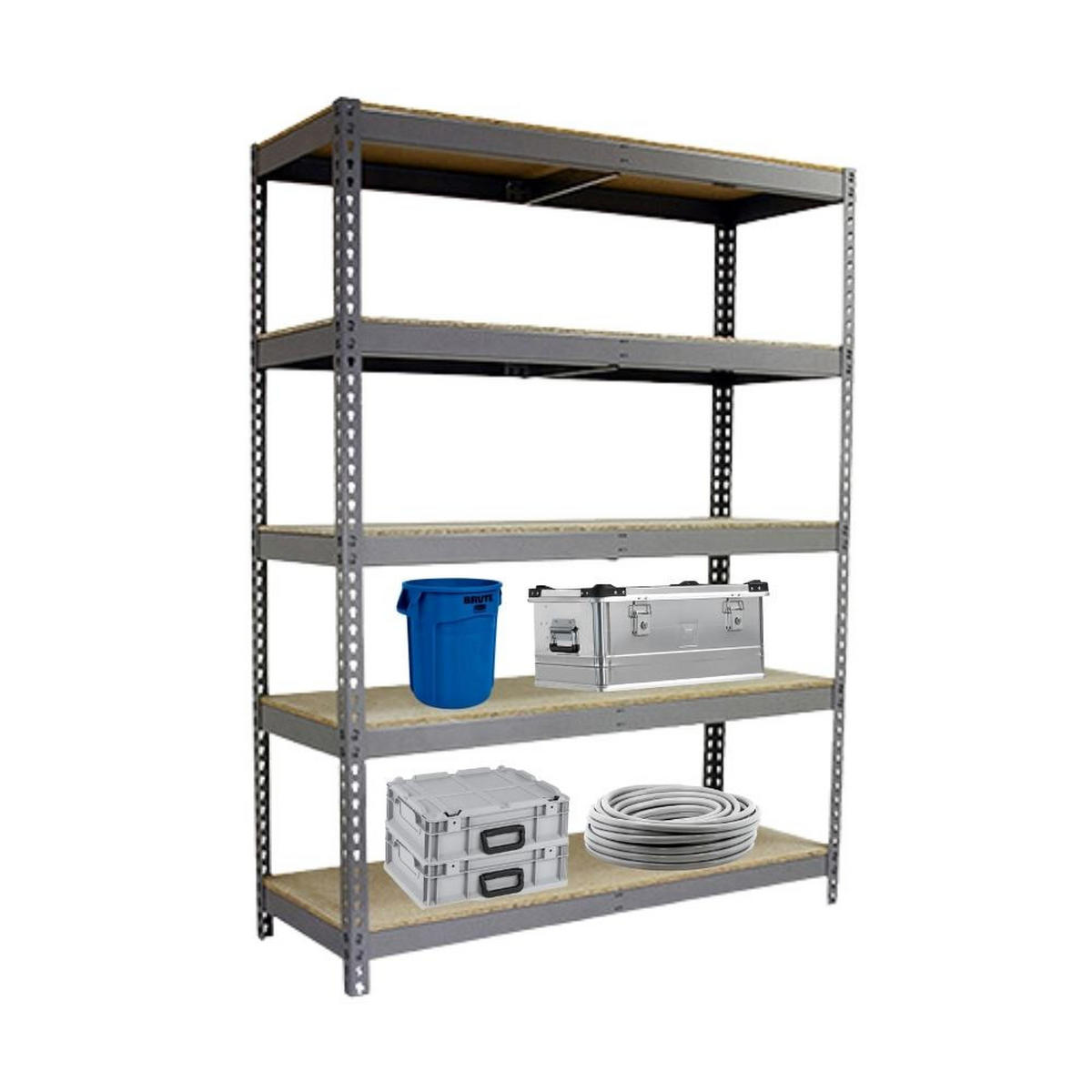 SCHWERLASTREGAL EXTREM WOOD YETI FIVE | HxBxT 300x150x60cm | Fachlast 400kg | Grau - Grau, Metall (150/300/60cm) - PROREGAL