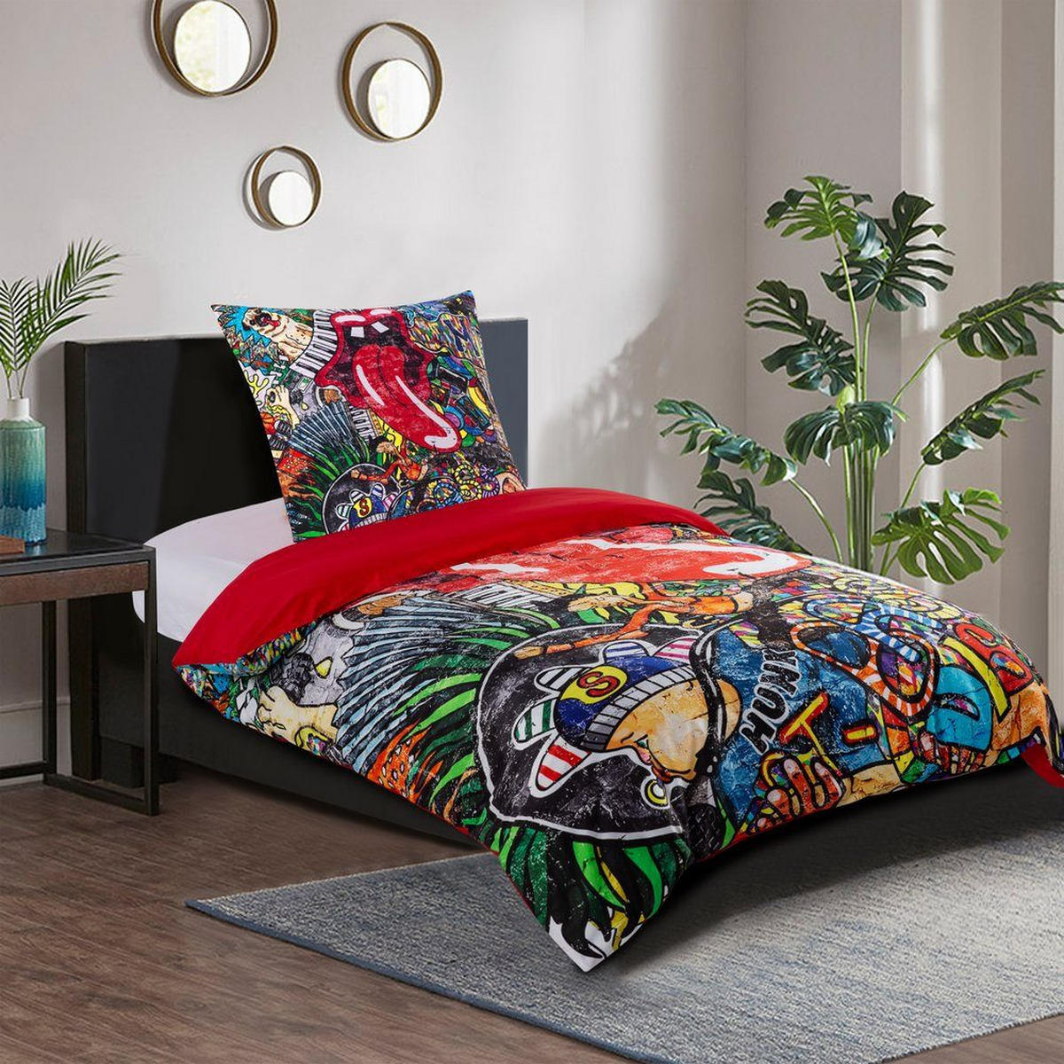 BETTWÄSCHE 4-teilig Graffiti - Rot, Naturmaterialien (135/200cm) - Sanilo