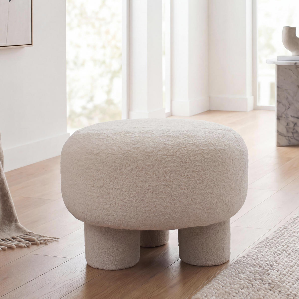 HOCKER Cremeweiß - Creme, Textil (55/40/55cm) - MCW