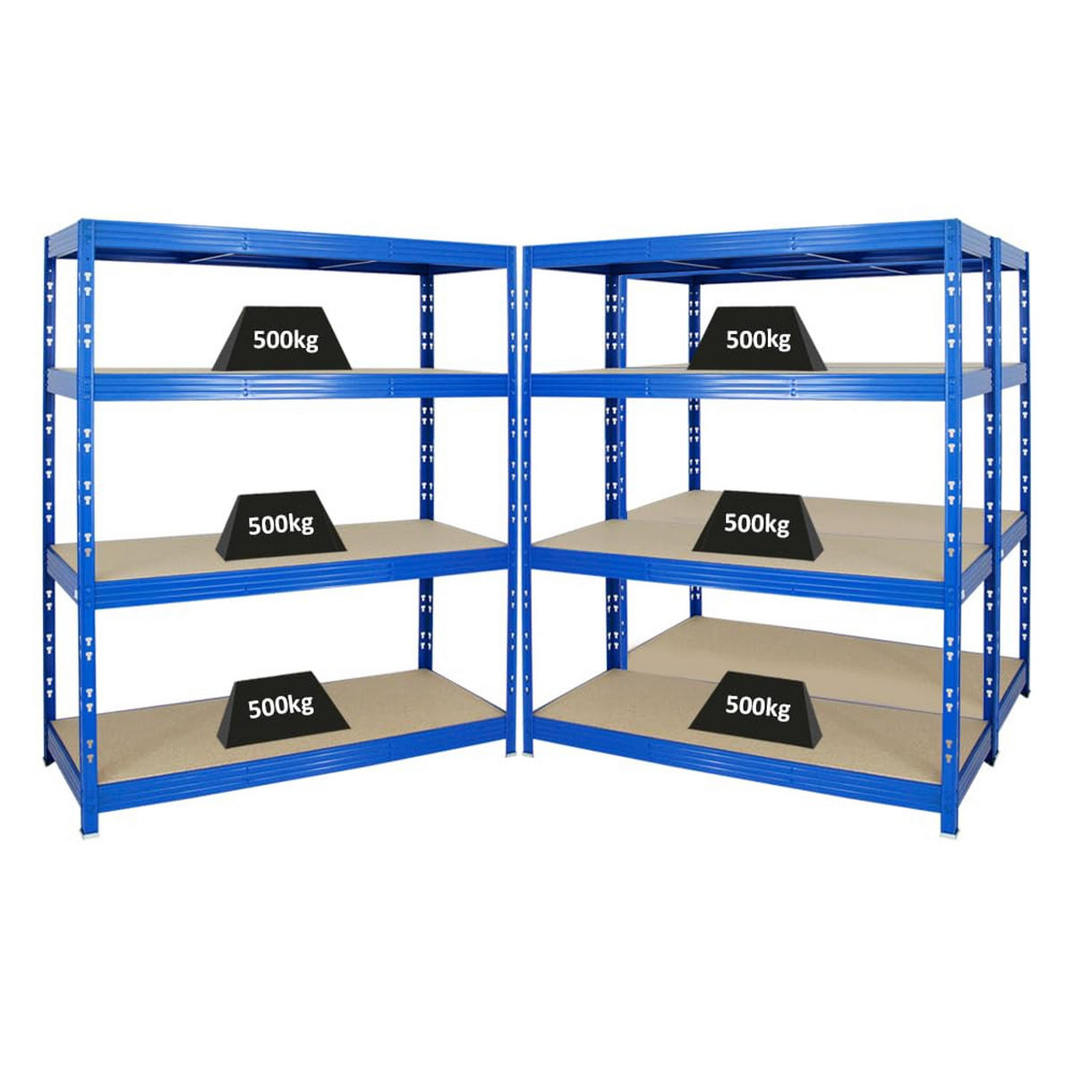 SCHWERLASTREGAL Rhino 3er-Set mit 3x 180x160x60 cm 4 Spanplatten-Ebenen 8mm Fachlast 500 kg Blau - Blau, Metall (480/180/60cm) - PROREGAL