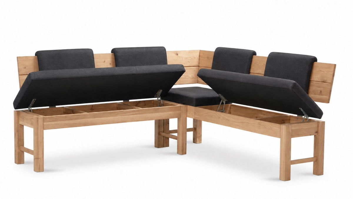 ECKBANK mit Truhe Dyan 2 für 5 Personen Massivholz Wildeiche/Grau - Wildeiche/Grau, Holz (192/167cm) - 58aufmkessel