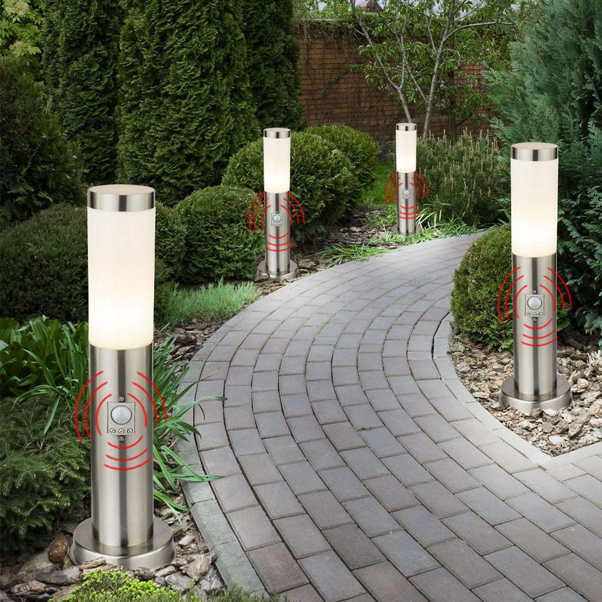 LED AUSSENLEUCHTE Edelstahl Silber 2er Set - Silberfarben, Kunststoff (7.6/45/7.6cm)
