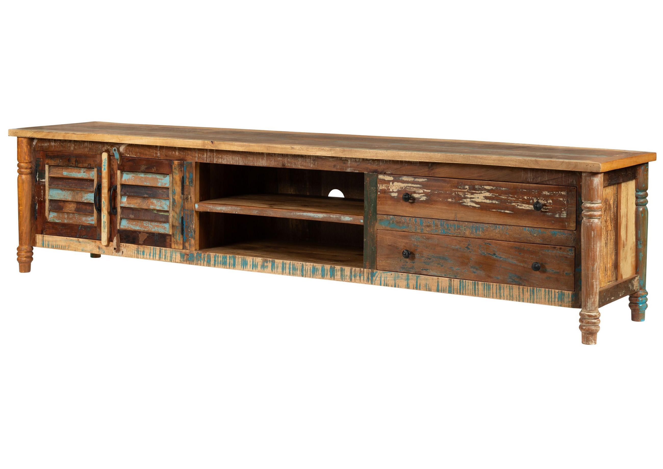 TV-BOARD Altholz 240x50x55 mehrfarbig lackiert FABLE #35 - Multicolor, Holz (240/55/50cm) - Massivmoebel24