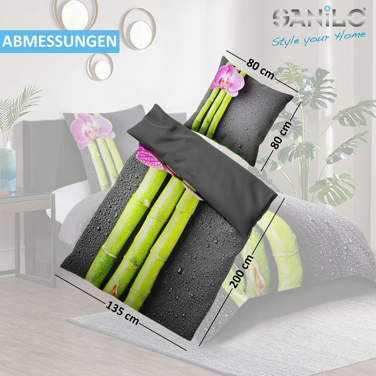 BETTWÄSCHE 4-teilig Asia - Dunkelgrau, Naturmaterialien (135/200cm) - Sanilo