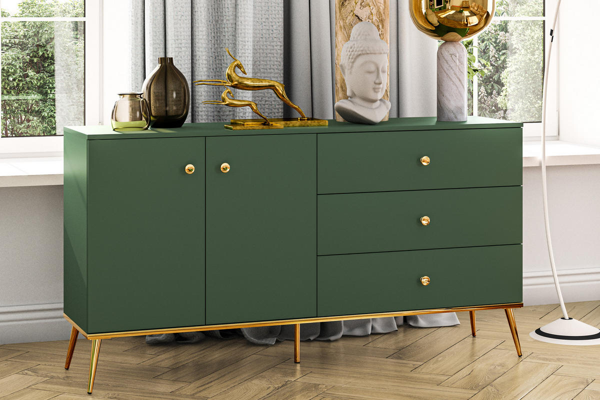 KOMBIKOMMODE ARICIA viel Stauraum, Grün - Grün, Holz (160/85/40cm) - KONSIMO®
