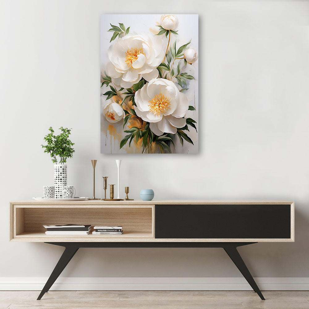 WANDBILD pfingstrosen blüht weiße natur - Weiß, Textil (70/100cm) - Feeby