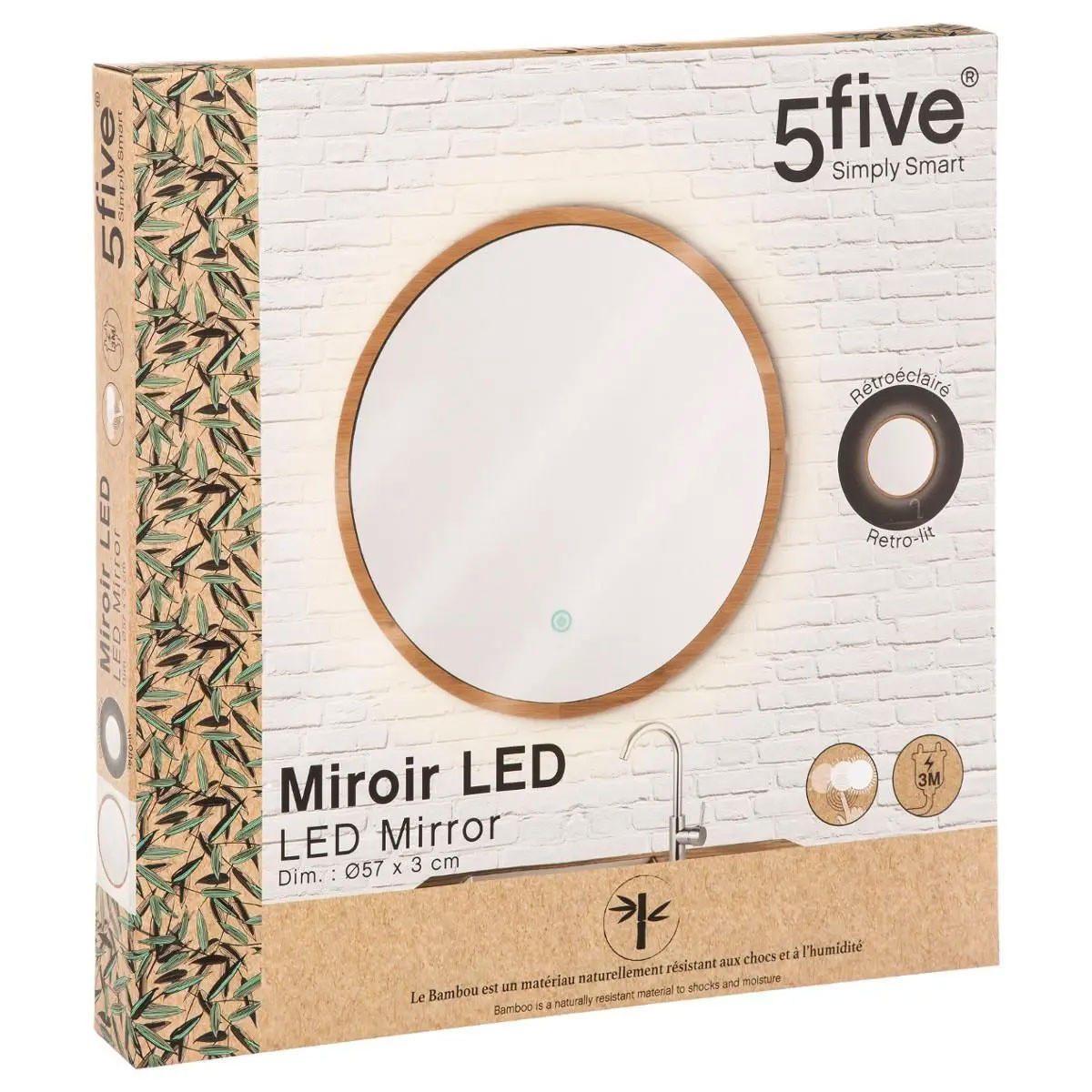 BADSPIEGEL mit LED-Beleuchtung 57/3/57 cm - Braun, Naturmaterialien (3/57/57cm) - 5five Simply Smart