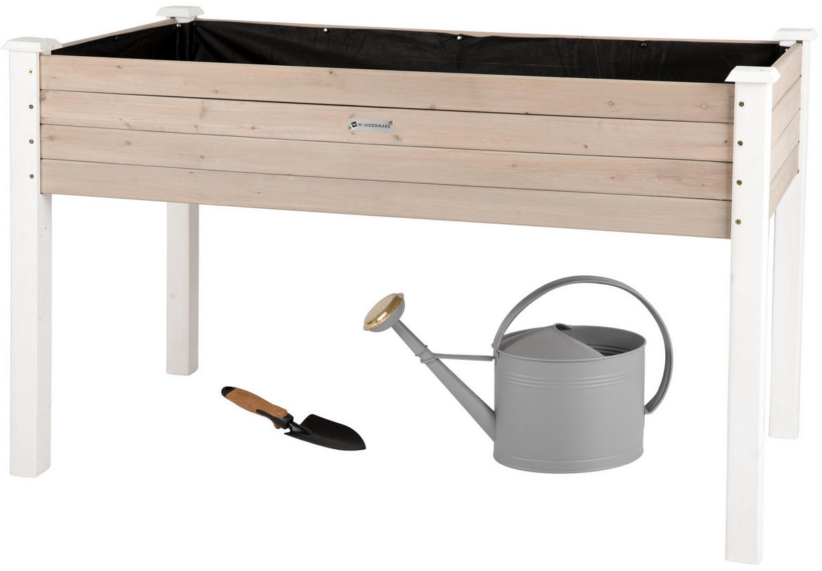HOCHBEET aus Holz für Garten & Balkon, rechteckig mit Vlies-Folie - Weiß, Holz (124/75/63cm) - WONDERMAKE