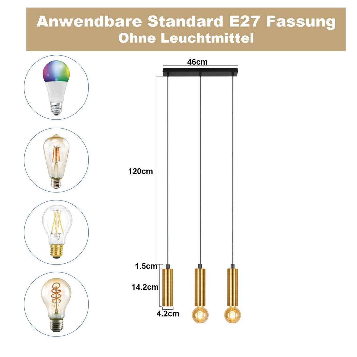 KRONLEUCHTER Sonnlichtar 46.0/139.69/42.0 cm - Schwarz, Metall (42/46/139.69cm) - ZMH