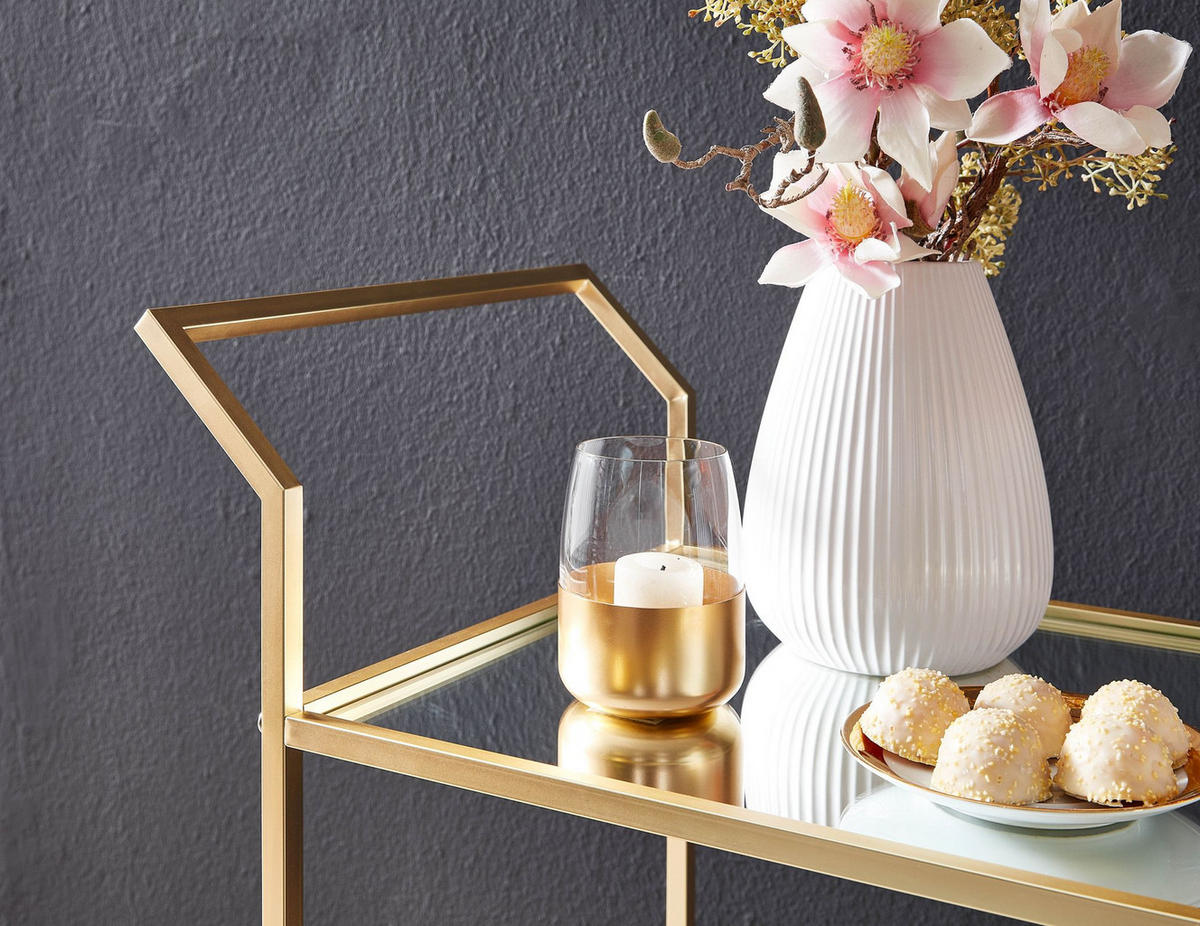 SERVIERWAGEN – Gold, Verspiegelte Ablagen, auf Rollen - Goldfarben, Glas/Metall (73/78/37cm) - KADIMA DESIGN