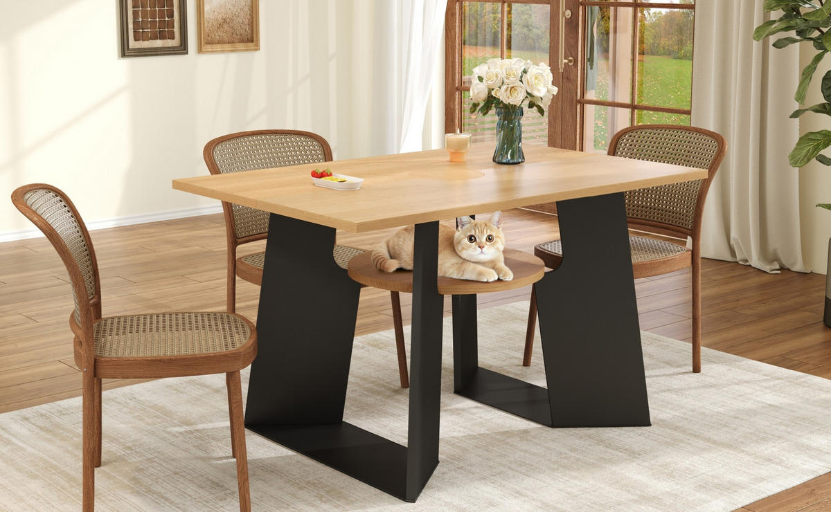 ESSTISCH 130/75/85 cm Schwarz/Natur aus Holzwerkstoff mit Haustierbereich - Schwarz, Holzwerkstoff (130/85/75cm) - OKMYHOME