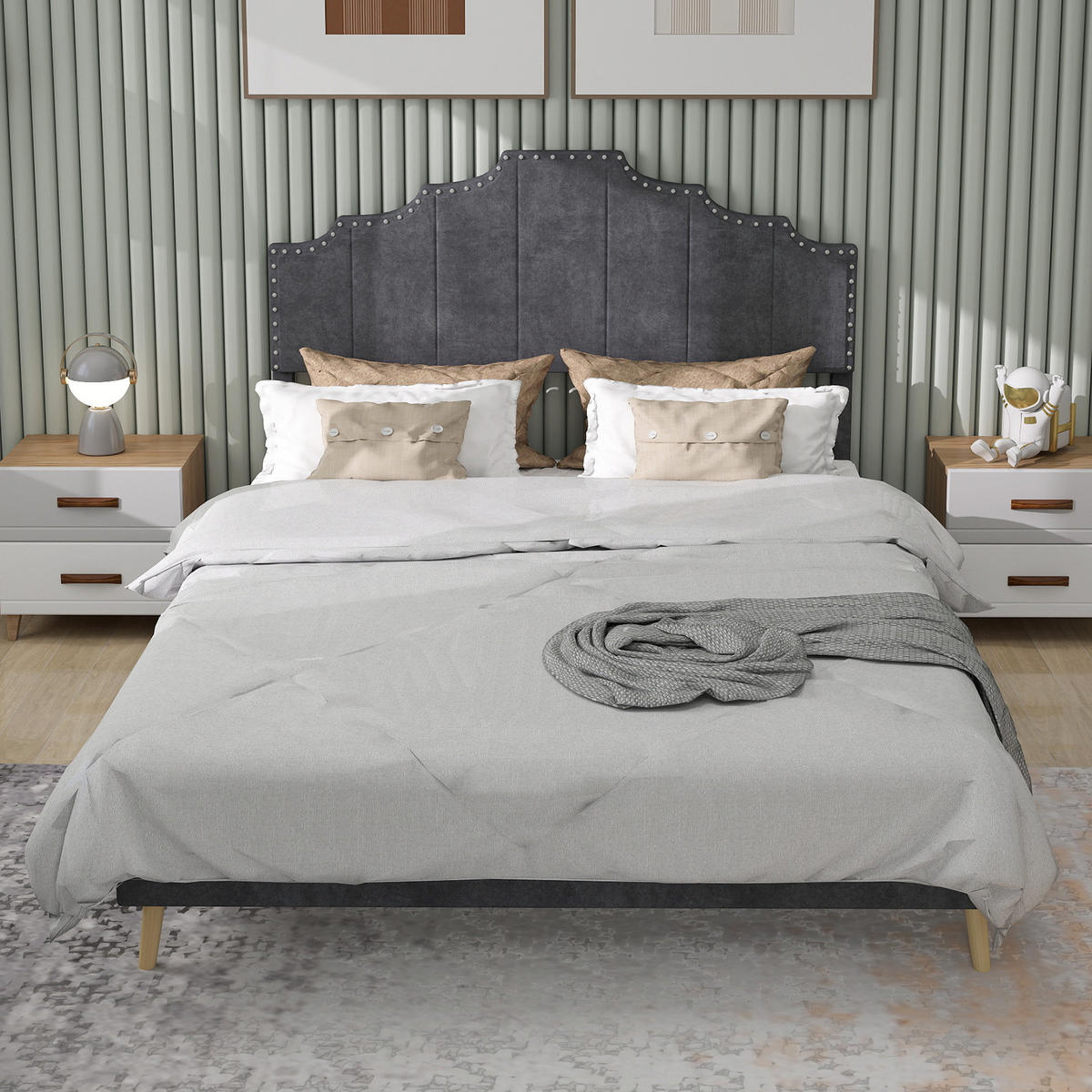 POLSTERBETT 160x200 cm Samt ohne Stauraum grau - Grau, Textil (160/200cm) - LEBENLANG