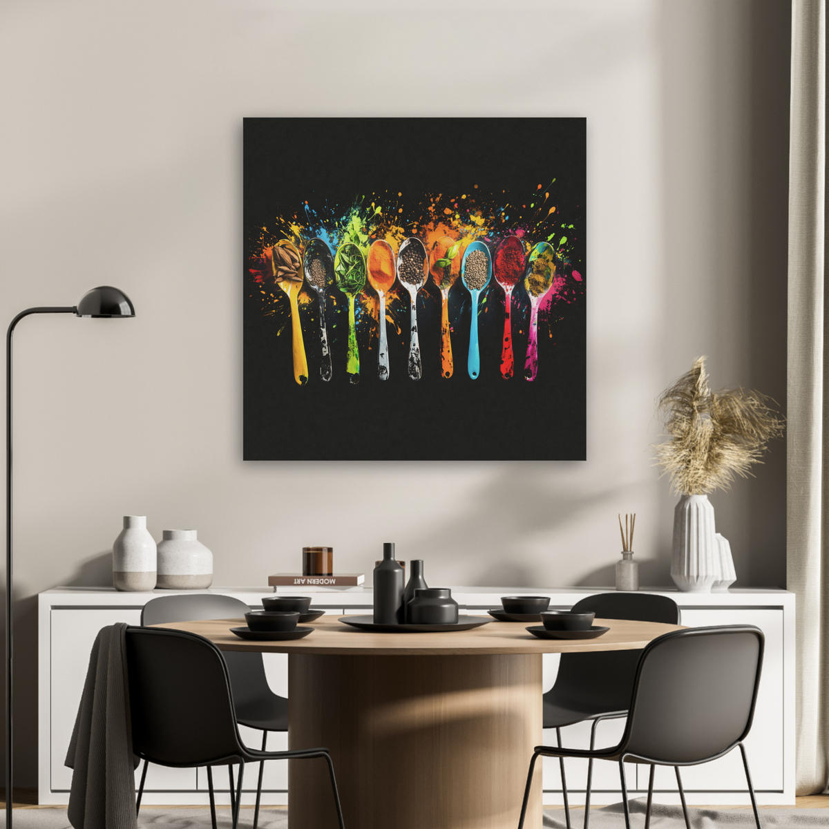 AKUSTIKBILD Löffel - Gewürze - Modern - Graffiti - Farbe - Farbenfroh Akustikpaneele 80x80 cm - Multicolor, Kunststoff (80/80/0.9cm) - MuchoWow