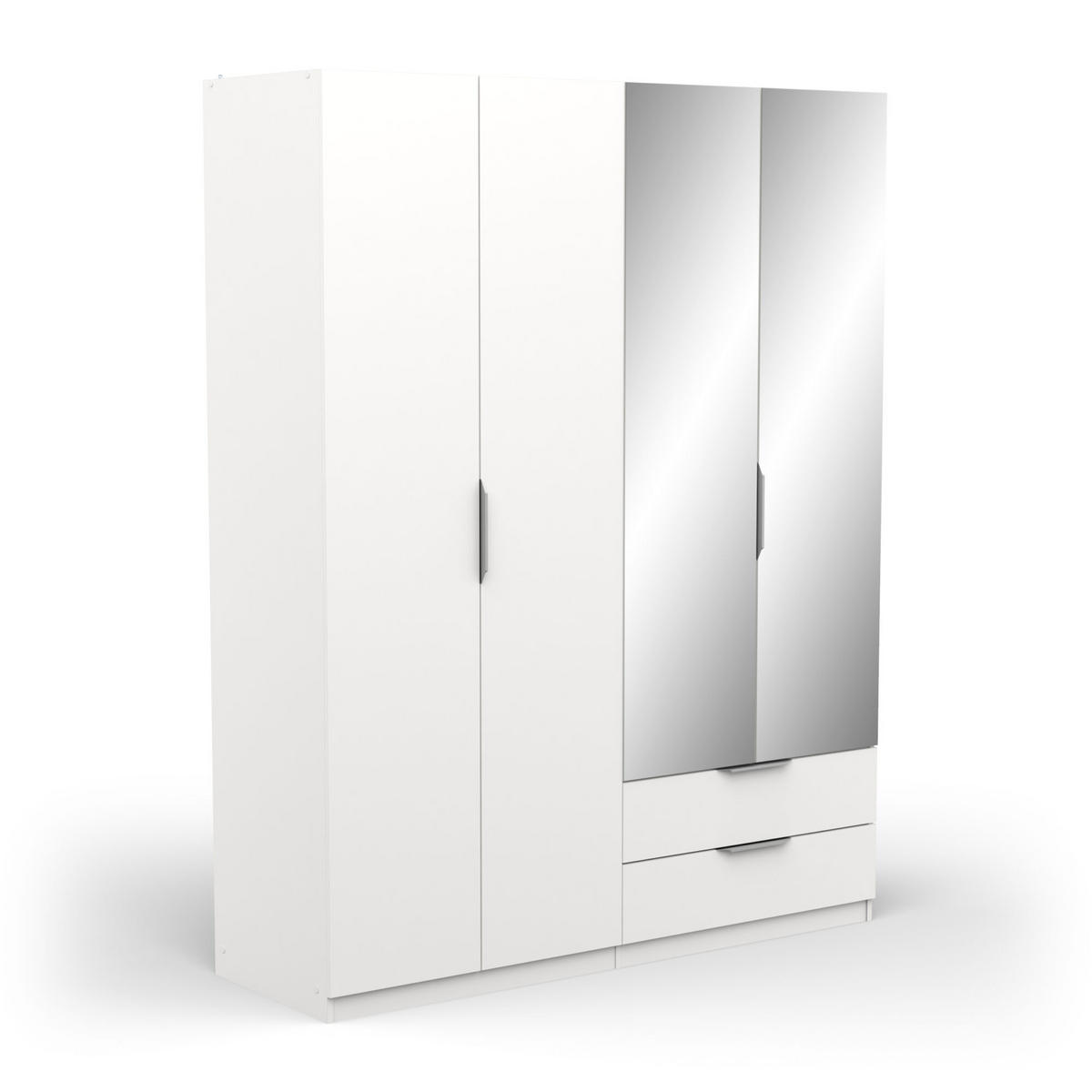 KLEIDERSCHRANK, 4 Türen mit Spiegel - GHOST - Weiß - 157,3 x 51,1 x 203 cm - Weiß, Holz (51.1/203/157.3cm) - Demeyere
