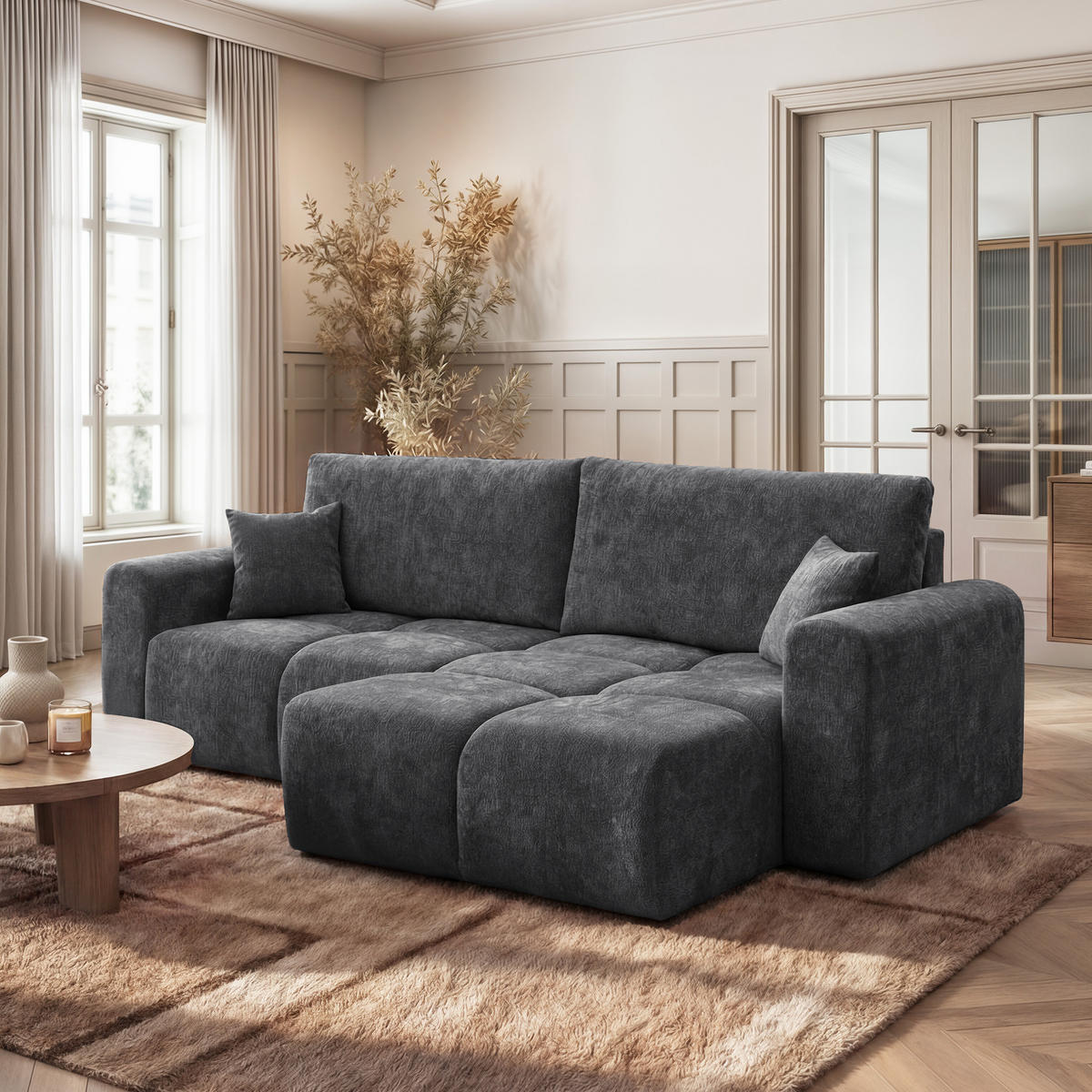ECKSOFA BALOO mit Schlaffunktion und Bettkasten Dunkelgrau - Dunkelgrau, Holzwerkstoff/Kunststoff (250/90/160cm) - Idohome