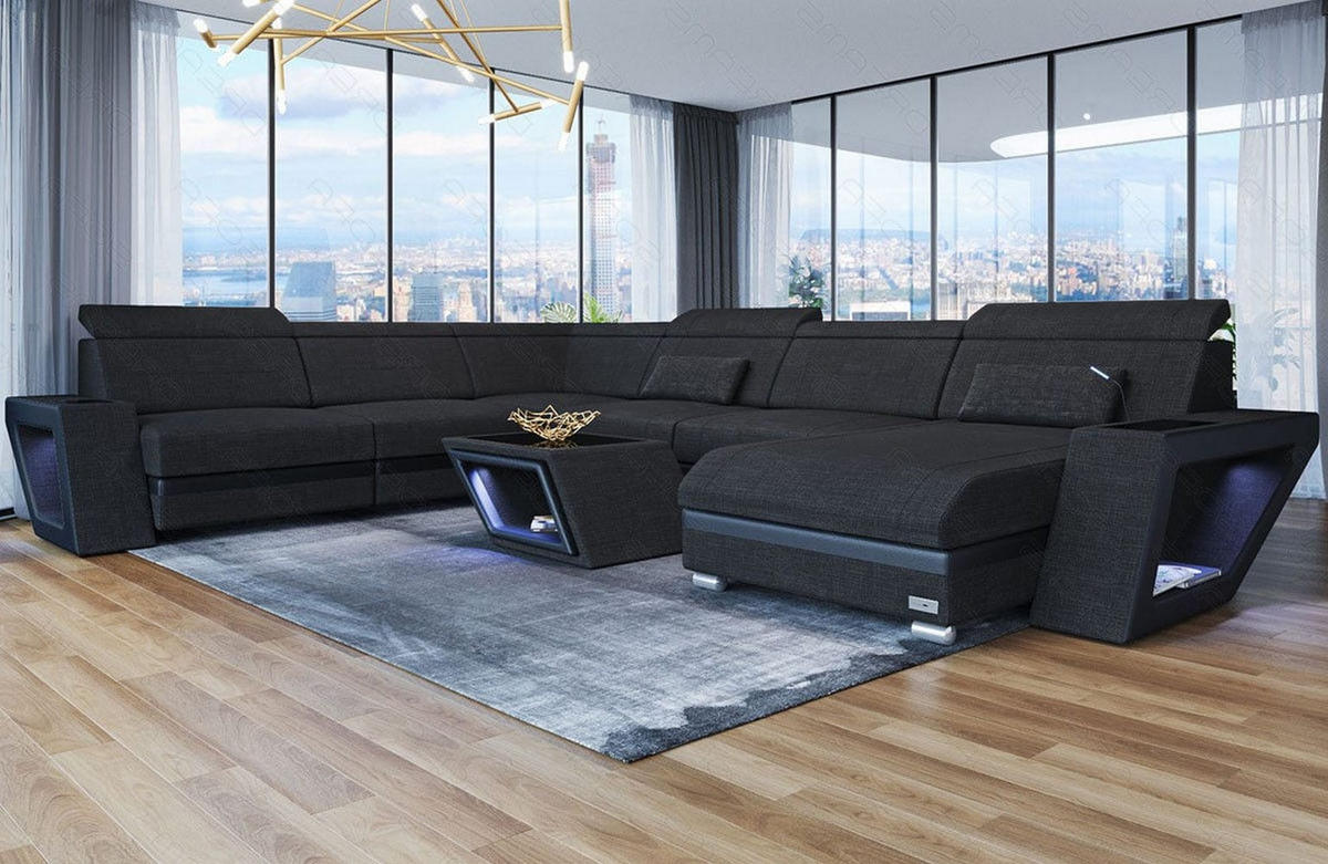WOHNLANDSCHAFT Catania Schwarz Strukturstoff - Schwarz, Kunststoff (349/89/264cm)