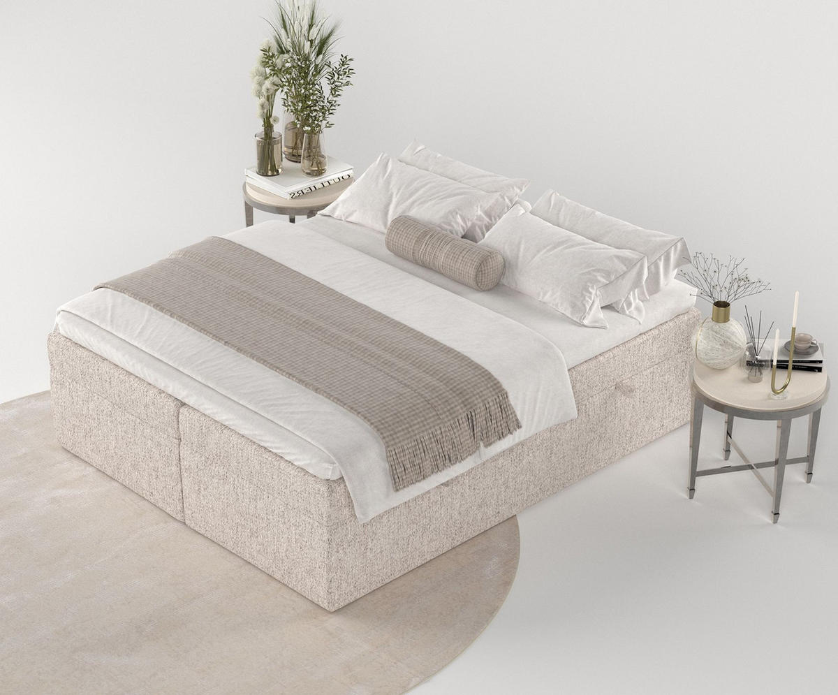 BOXBETT Lennon Hellbraun 140/200 cm im Webstoff - Hellbraun/Schwarz, Holz/Holzwerkstoff (140/200cm) - Maison de Reve