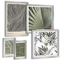 BILDER SET 5er Set - 50x50 cm & 20x30 cm & 40x60 cm Silberner Rahmen - Formmuster in Grün - Silberfarben, Kunststoff (40/60cm) - TULUP